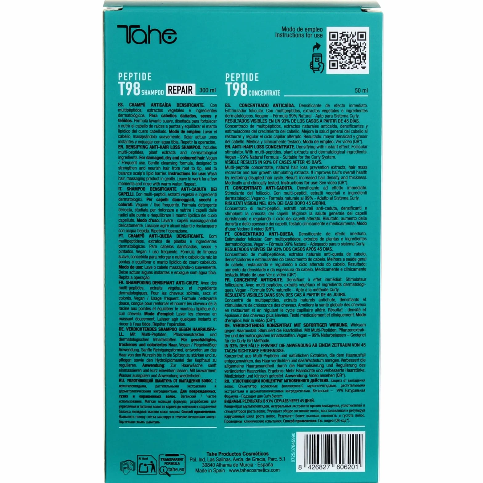 Tahe Zestaw Antifall & Repair Peptide T98: Koncentrat zapobiegający wypadaniu 50 ml + Repair Szampon przeciw wypadaniu 300 ml Peptyd T98