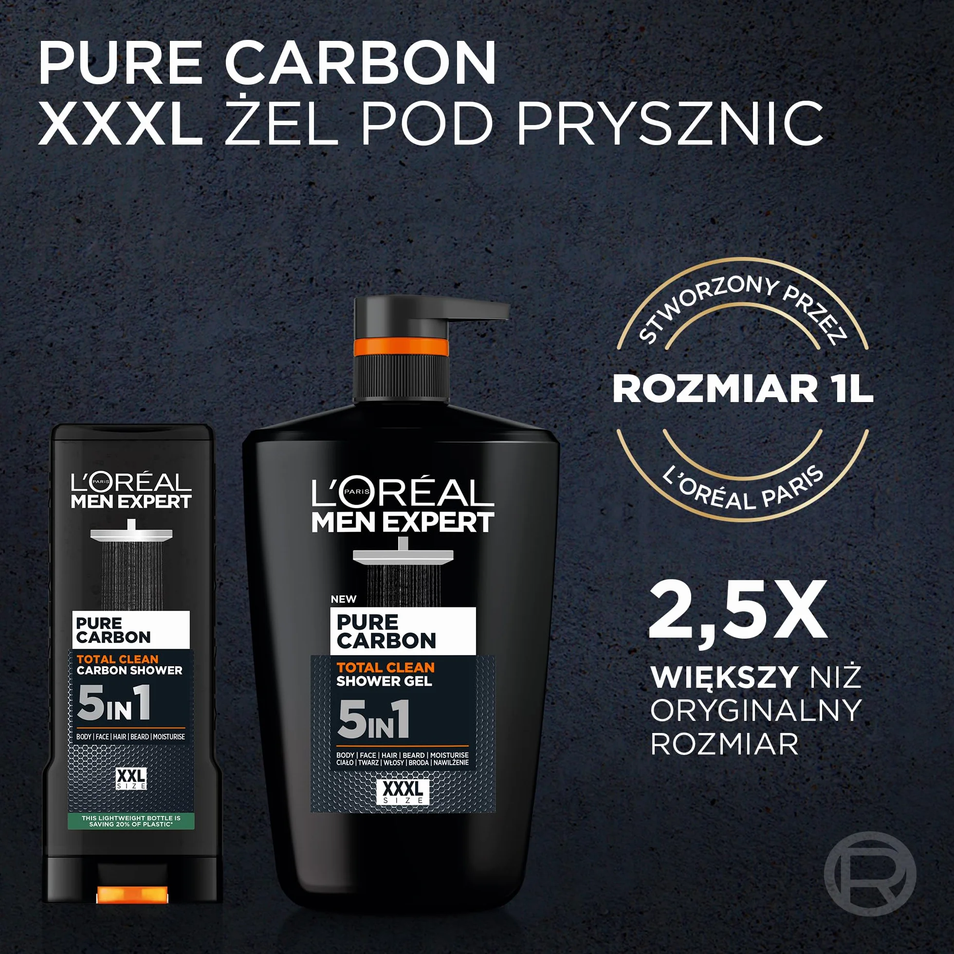 L'Oréal Paris Men Expert Pure Carbon 5W1, Żel do mycia ciała, 1L