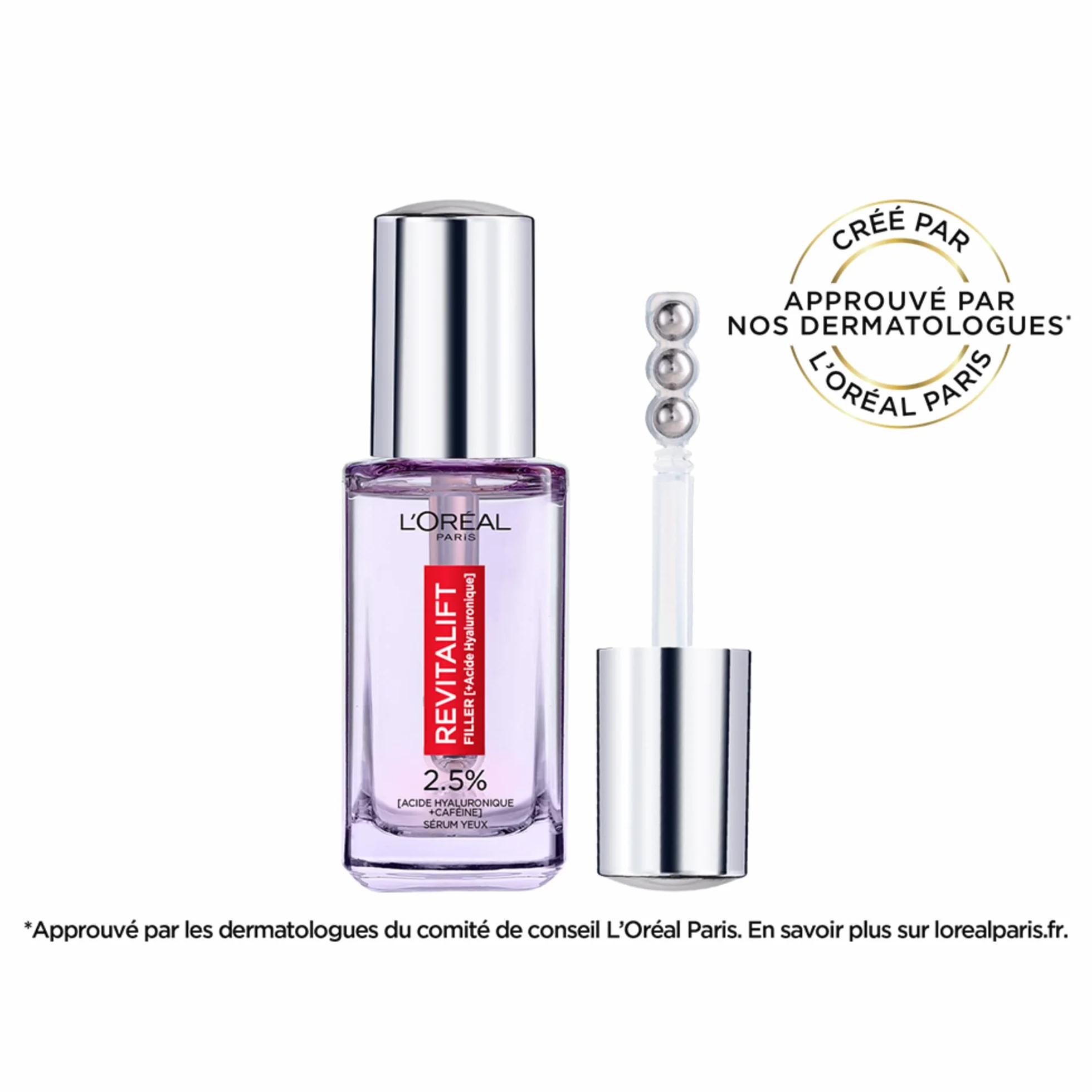 L'Oréal Paris - Serum Contour des Eye - przeciwzmarszczkowe, kieszenie i przeciwzmarszczkowe - z czystym kwasem hialuronowym i kofeiną - Innowacyjna potrójna końcówka - Revitalift Filler - 20 ml