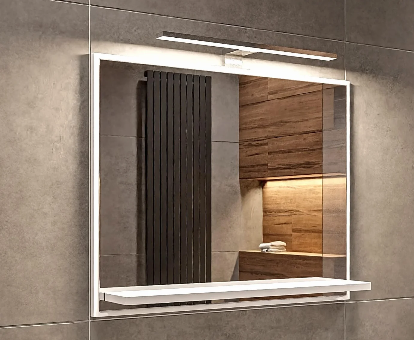 Lustro Łazienkowe LED 50x60x10 cm IP44 Białe Prostokątne