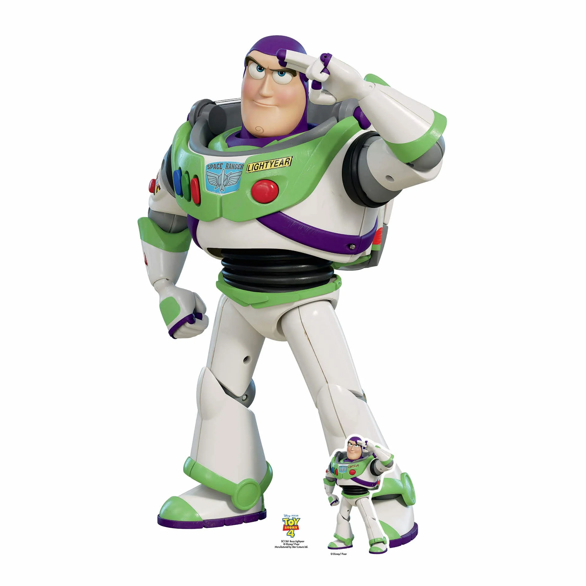 Toy Story 4 Lifesize Cardboard Cutout Buzz Astral Saluting z darmowym kartonem stacjonarnym Standee 129 cm wysokości