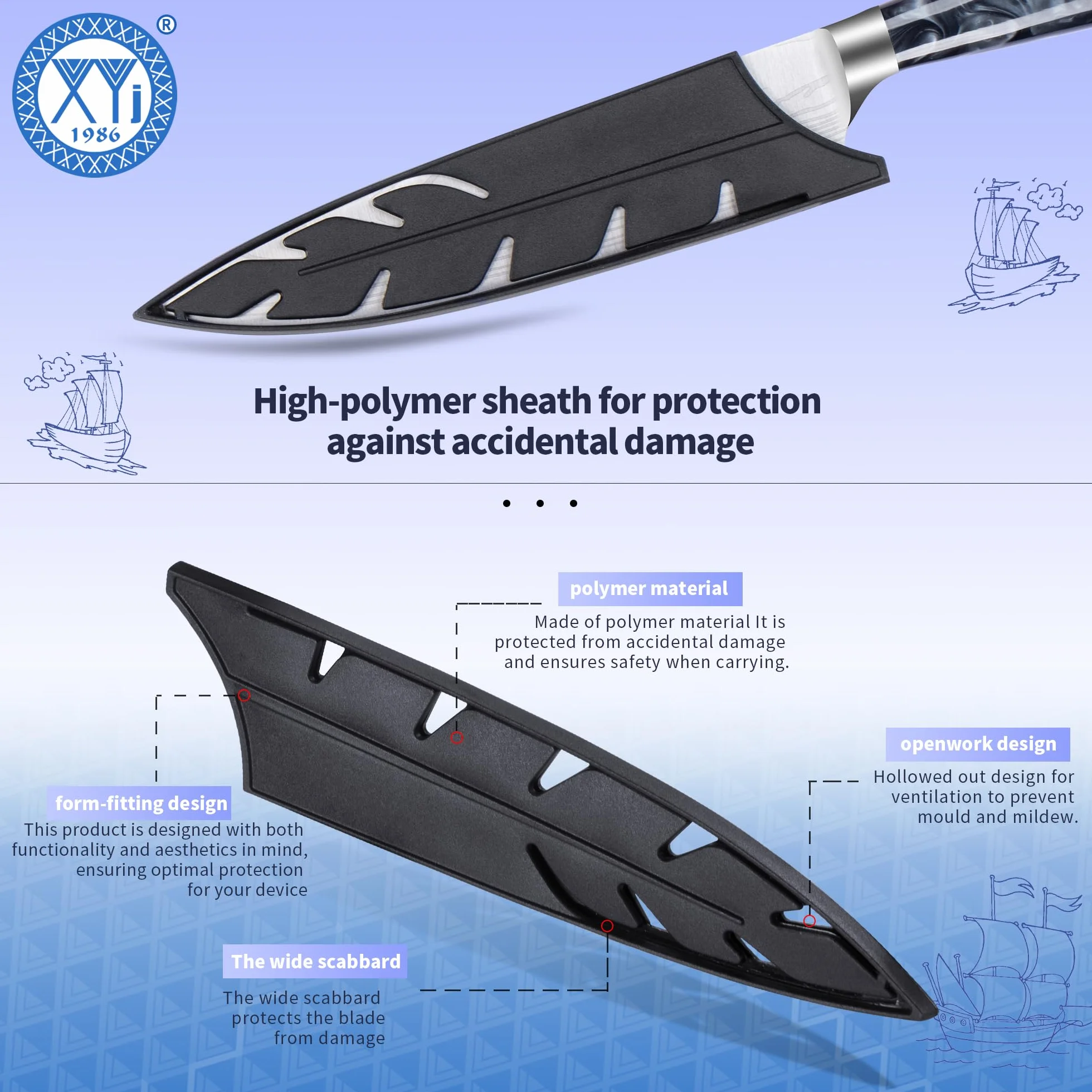 XYJ Authentic Since 1986,8 Inch Japanese Chef Knife,Stainless Steel,Vein Damascus Pattern Sharp Blade,Meat Cleaver for Meat Cutting,Professional Kitchen Knife With Sheath,Outdoor Camping BBQ