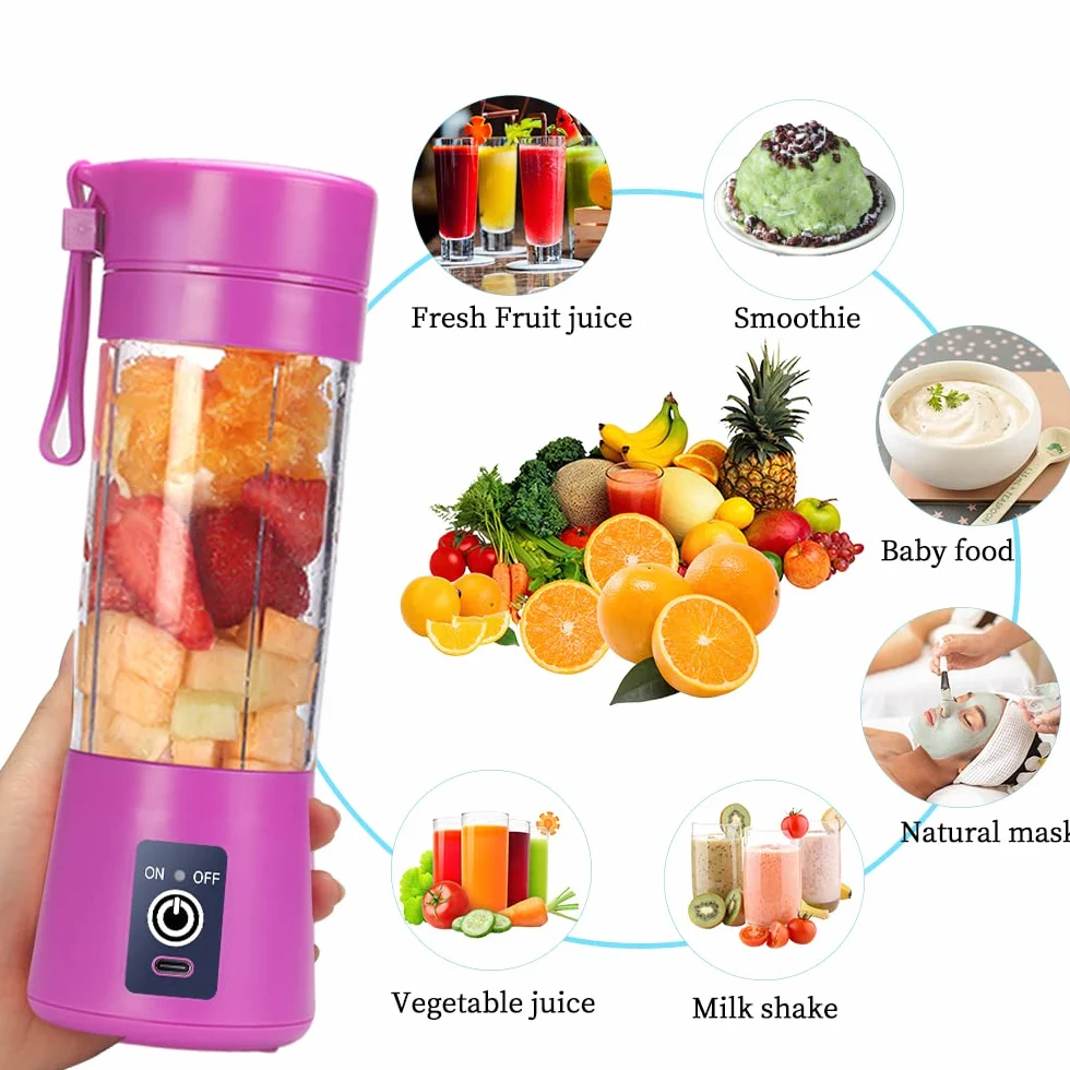 Przenośny blender 380 ml USB ładowany 6 ostrzy podróżny do smoothie fioletowy