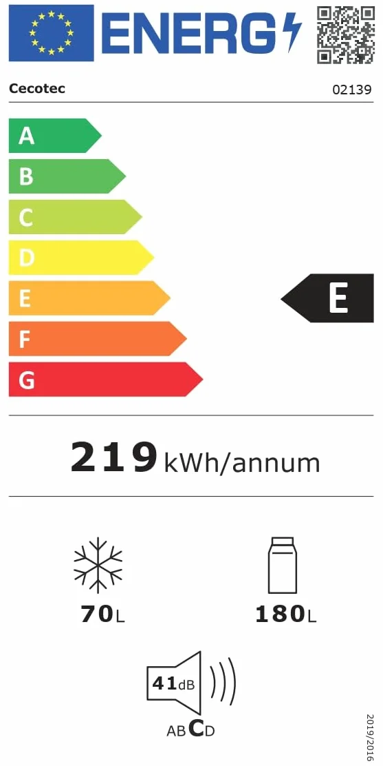 Cecotec Lodówka kombi Bolero CoolMarket Combi 250 Grey Glass E 180 x 55 cm 250 l No Frost