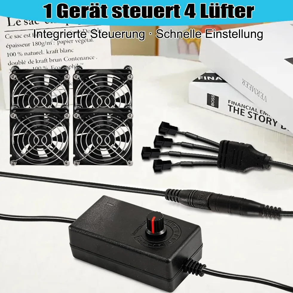 4-pinowe sterowanie wentylatorem PWM z kablem rozgałęźnikowym 1 na 4 - kontroler wentylatorów, regulator PWM - 100–240V AC do 3–12V DC, ręczna regulacja prędkości dla PC, urządzeń
