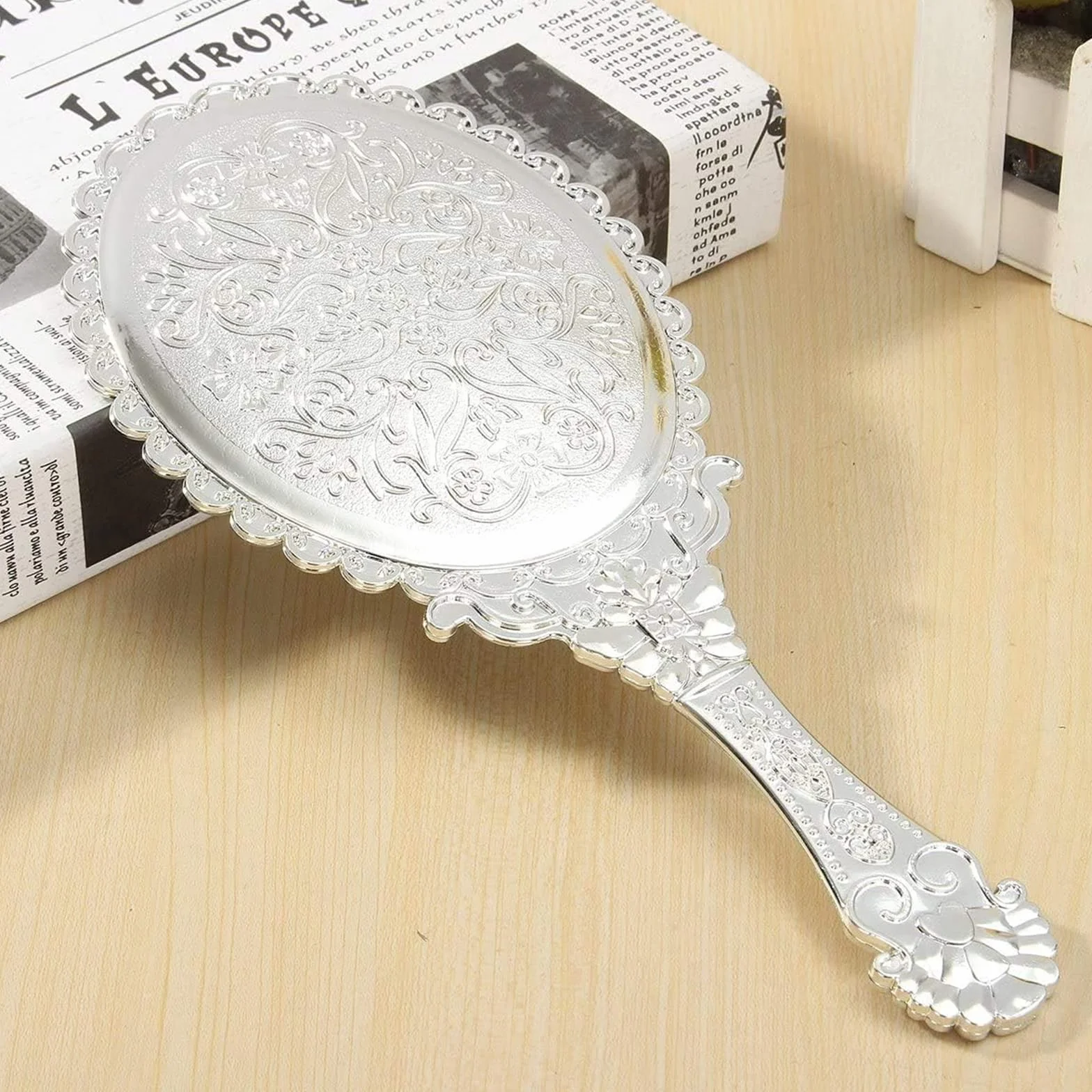 Bluelover Vintage Repousse Owalny Makijaż Kwiatowe Lustro Ręczne Srebrne Kosmetyki
