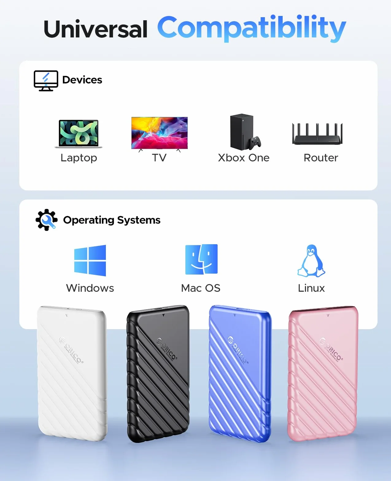 ORICO Obudowa dysku twardego 2,5" USB C USB 3.1 Gen 2 do SATA III, zewnętrzna obudowa dysku twardego do SSD HDD 9,5 7 mm bez użycia narzędzi z UASP, czarna (25PW1-C3)