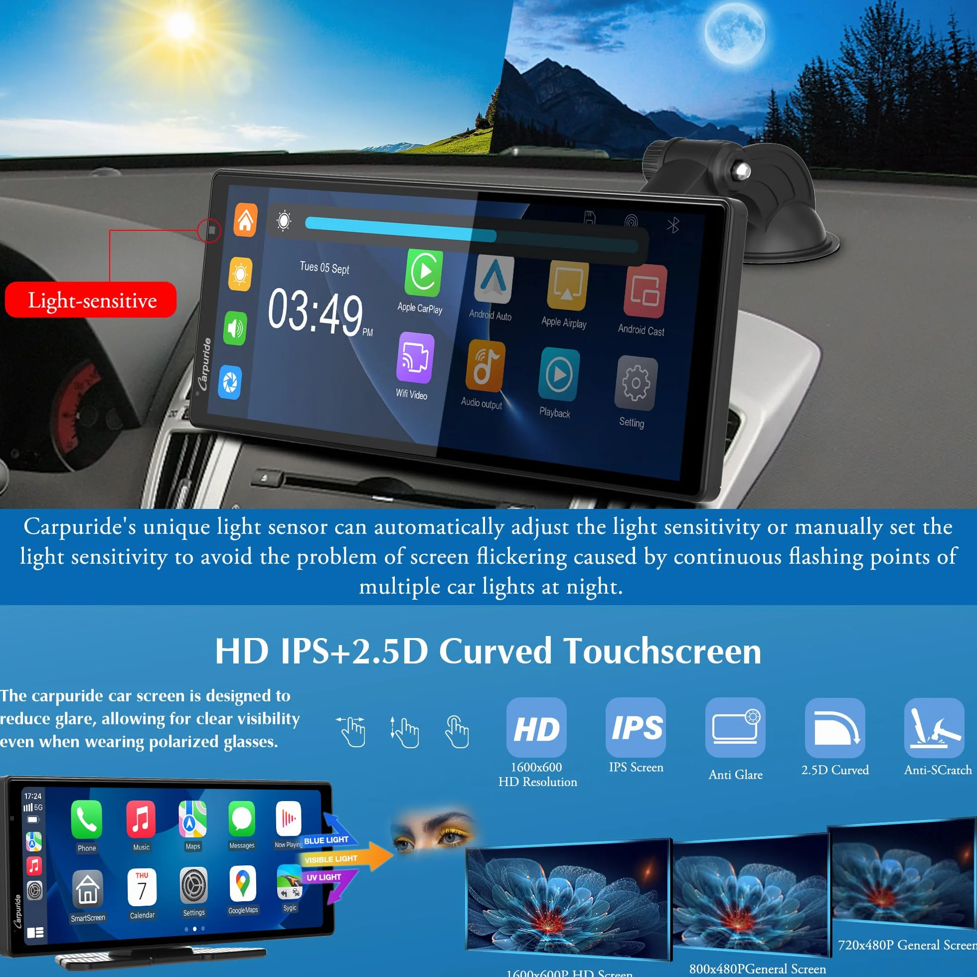 2025 CARPURIDE W903 Przenośna konsola multimedialna CarPlay i Android Auto Smart Auto 4K, nagrywanie w pętli, audio Bluetooth, lustra łączne, GPS, Siri