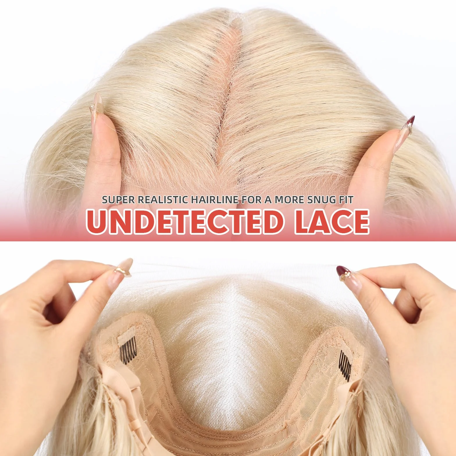 Allbell 35,5x16 Włosy z pasemkami blond lace front peruka dla ciemnoskórych kobiet, bez kleju syntetyczna HD lace peruka, 56 cm fala ciała zamiennik włosów