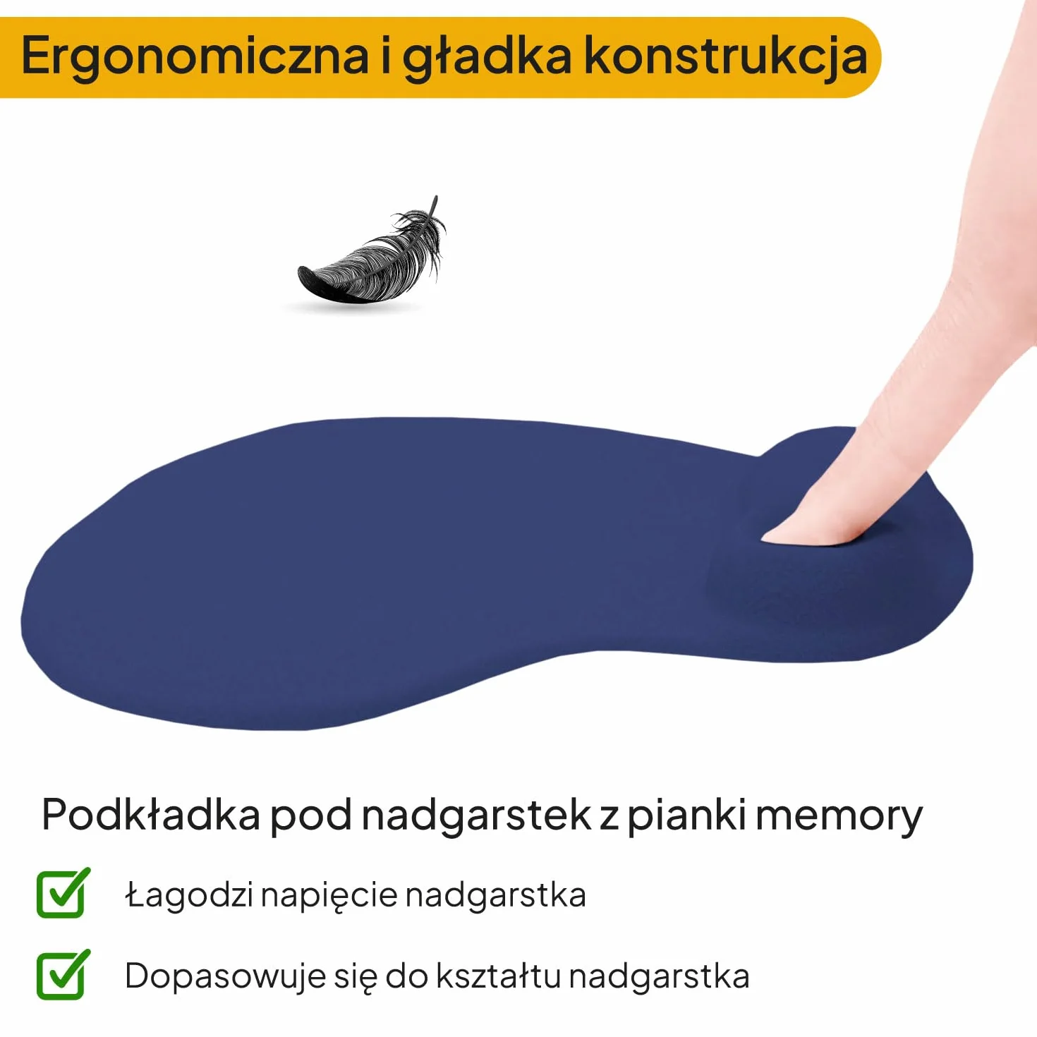 OcioDual Podkładka pod mysz z podpórką pod nadgarstek, ergonomiczna, z żelowym podparciem, ciemnoniebieska, miękka tkanina z antypoślizgową gumową podstawą, ulga w bólu, pianka z pamięcią kształtu
