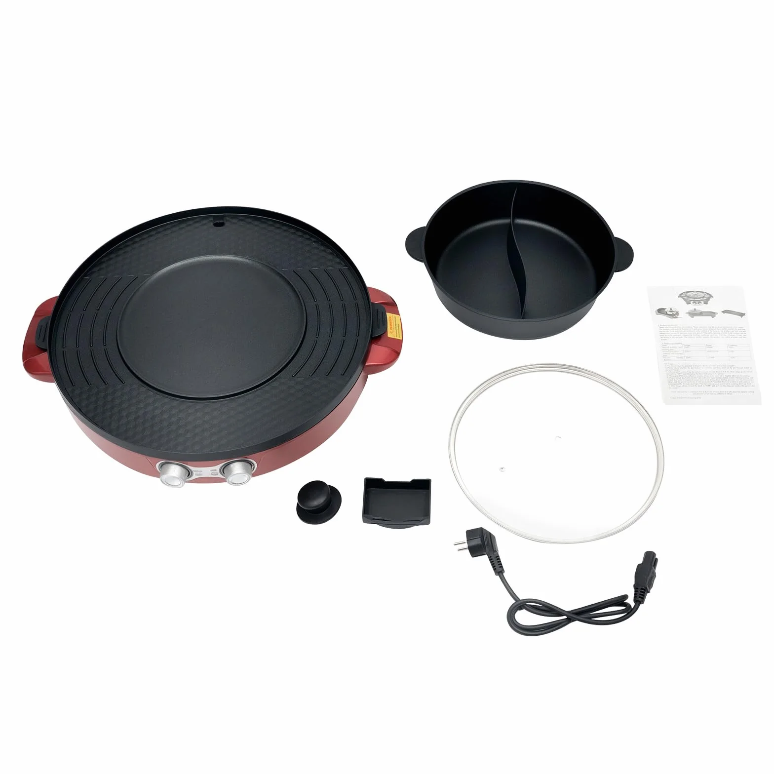 Elektryczny grill i zestaw do fondue 2200 W 44 cm powłoka nieprzywierająca Hot Pot płyta grillowa czerwony