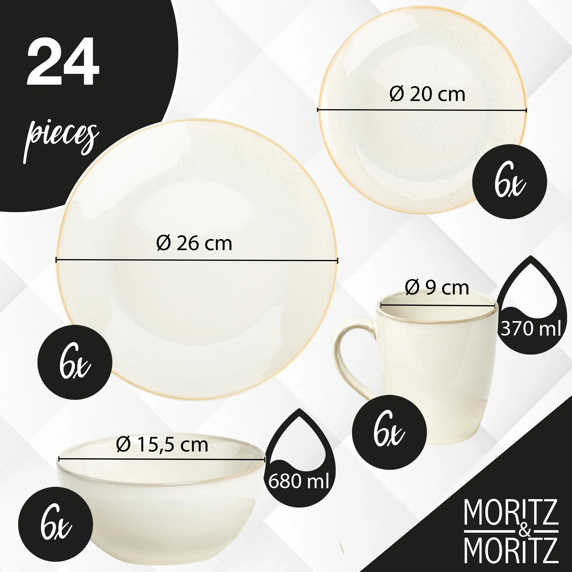 Moritz & Moritz SENSE 24-częściowy zestaw naczyń kamionkowych dla 6 osób, beżowy, do mikrofali i zmywarki
