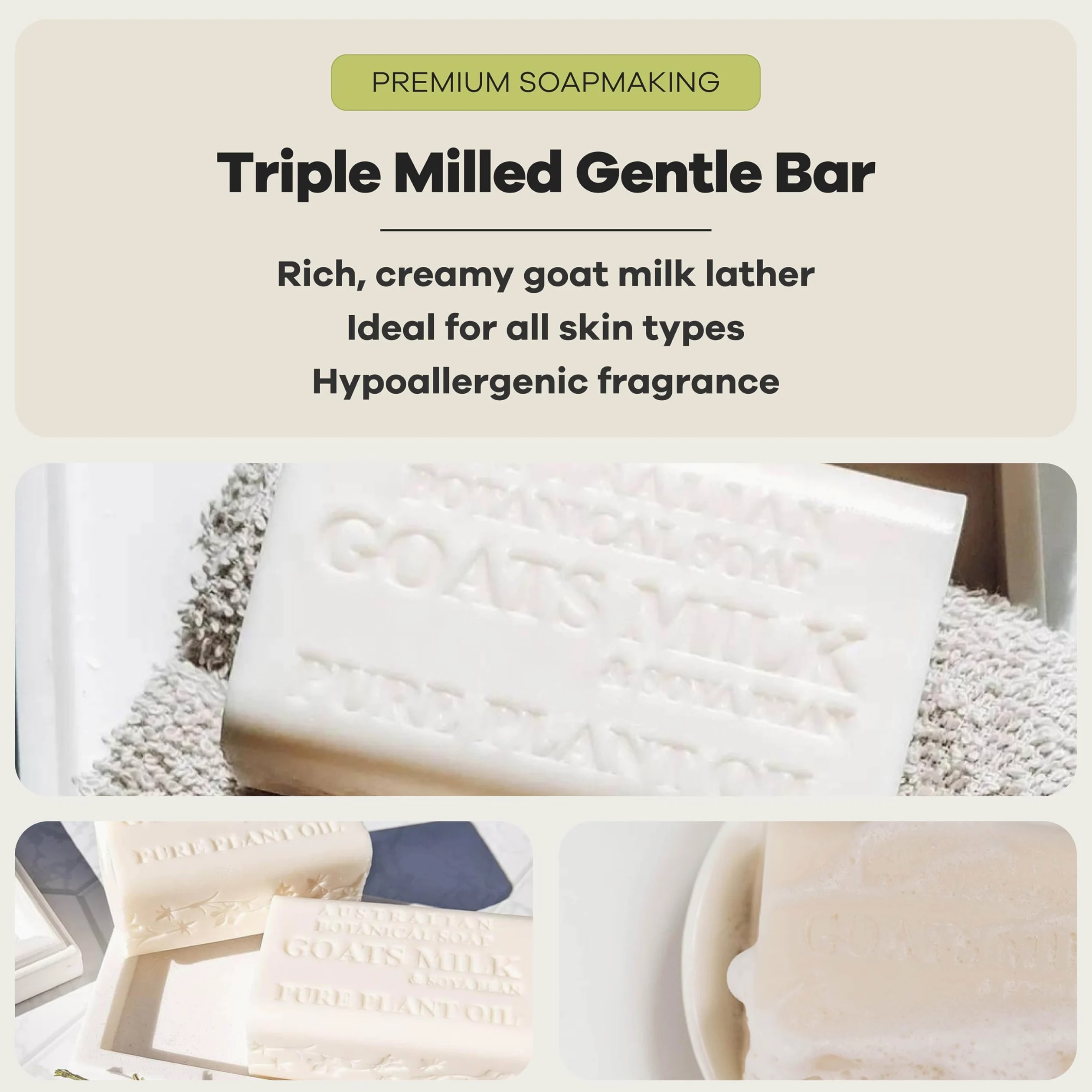 Australian Botanical Soap, Goat's Milk & Soya Bean Oil Czysta roślina naftowa mydlana 6,8 uncji, 193 g bary - 8 zliczanie
