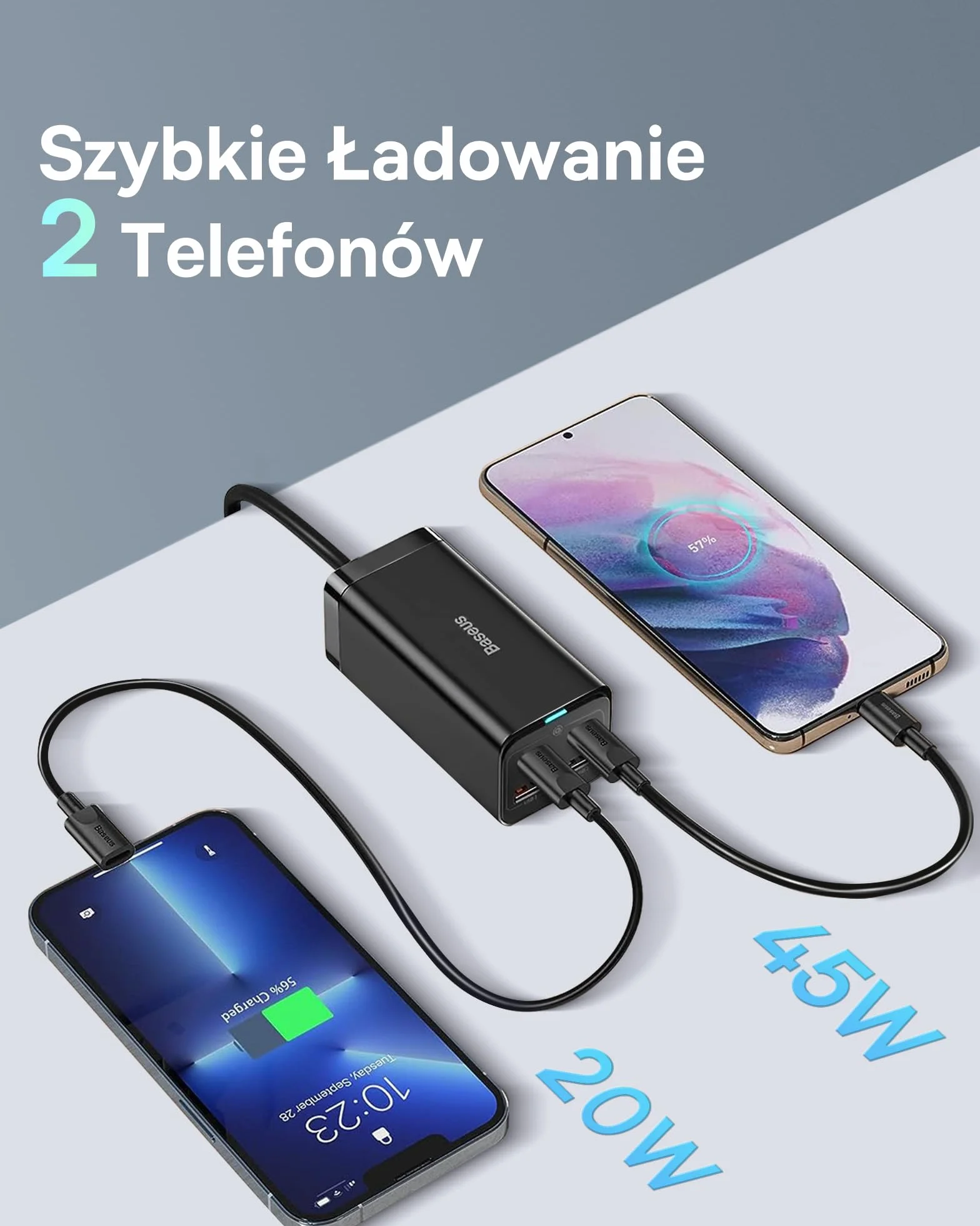 Baseus Ładowarka USB C 100 W PD GaN III, 4-portowa, szybka, kompaktowa, z kablem AC 1,5 m, zasilacz do Mac-Book Pro 16", Mac-Book Air, iPad Pro, Steam Deck, Galaxy S23, Note 20, iPhone 15/14/13/12