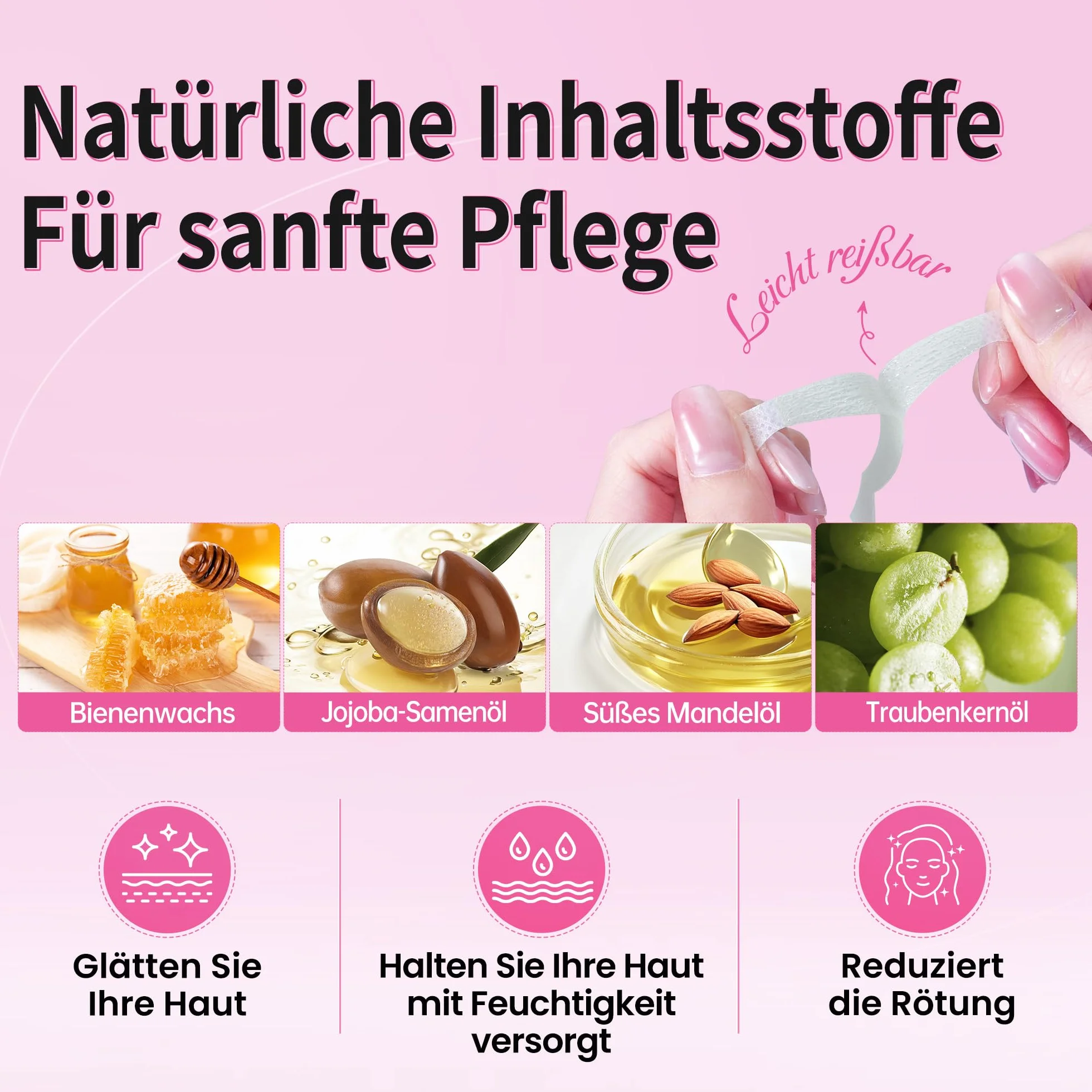 Beauty7 Wstępnie przycięte wstążki woskowe do brwi, 24 szt., pasek, czyste z 4 ściereczkami do czyszczenia oleju, bezboleśnie