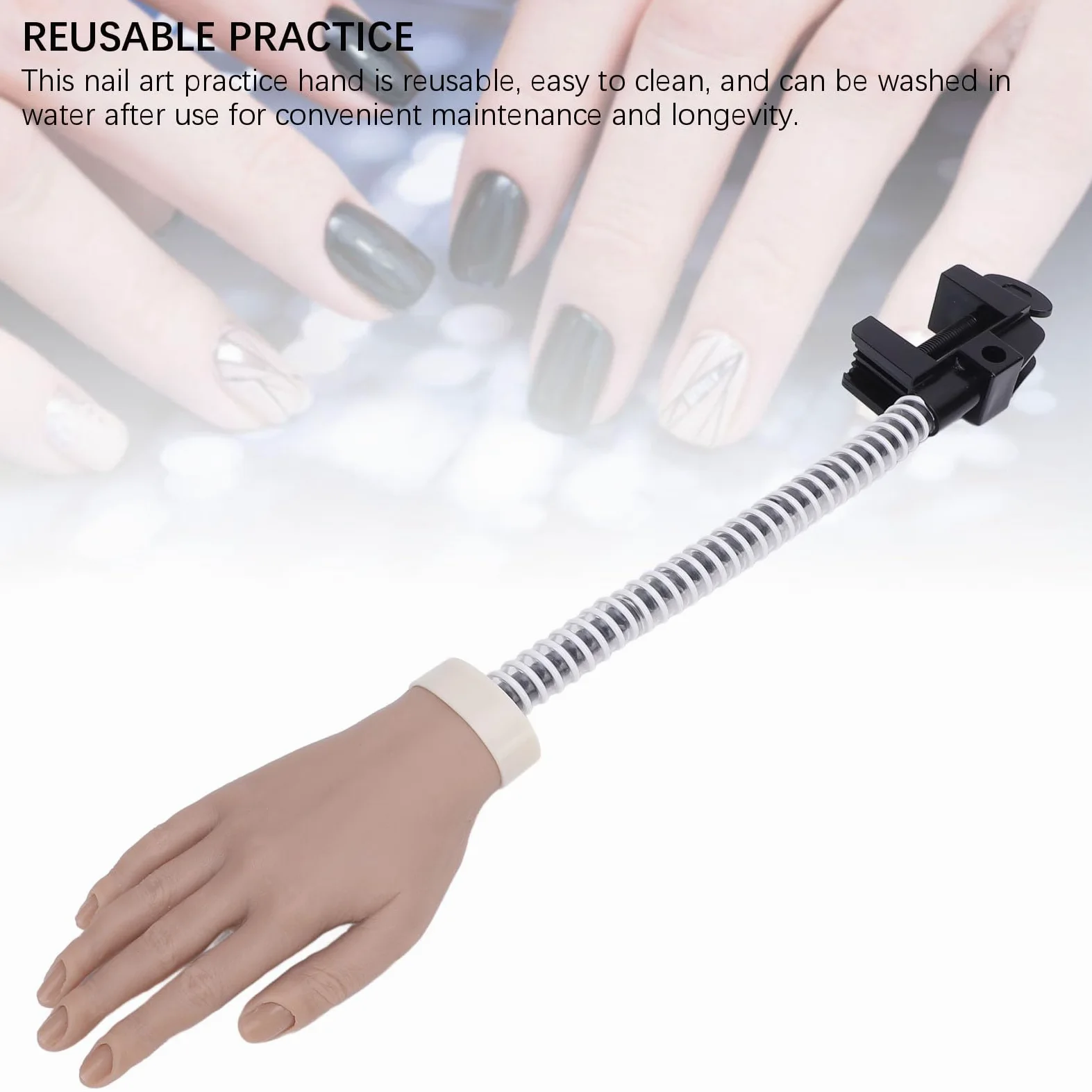 Dłoń do ćwiczeń Paznokci, Elastyczne Ruchome Sztuczne Dłonie z podstawą Zacisku, Realistyczna dłoń Manekina do Manicure dla Początkujących, Profesjonalny Zestaw do Treningu