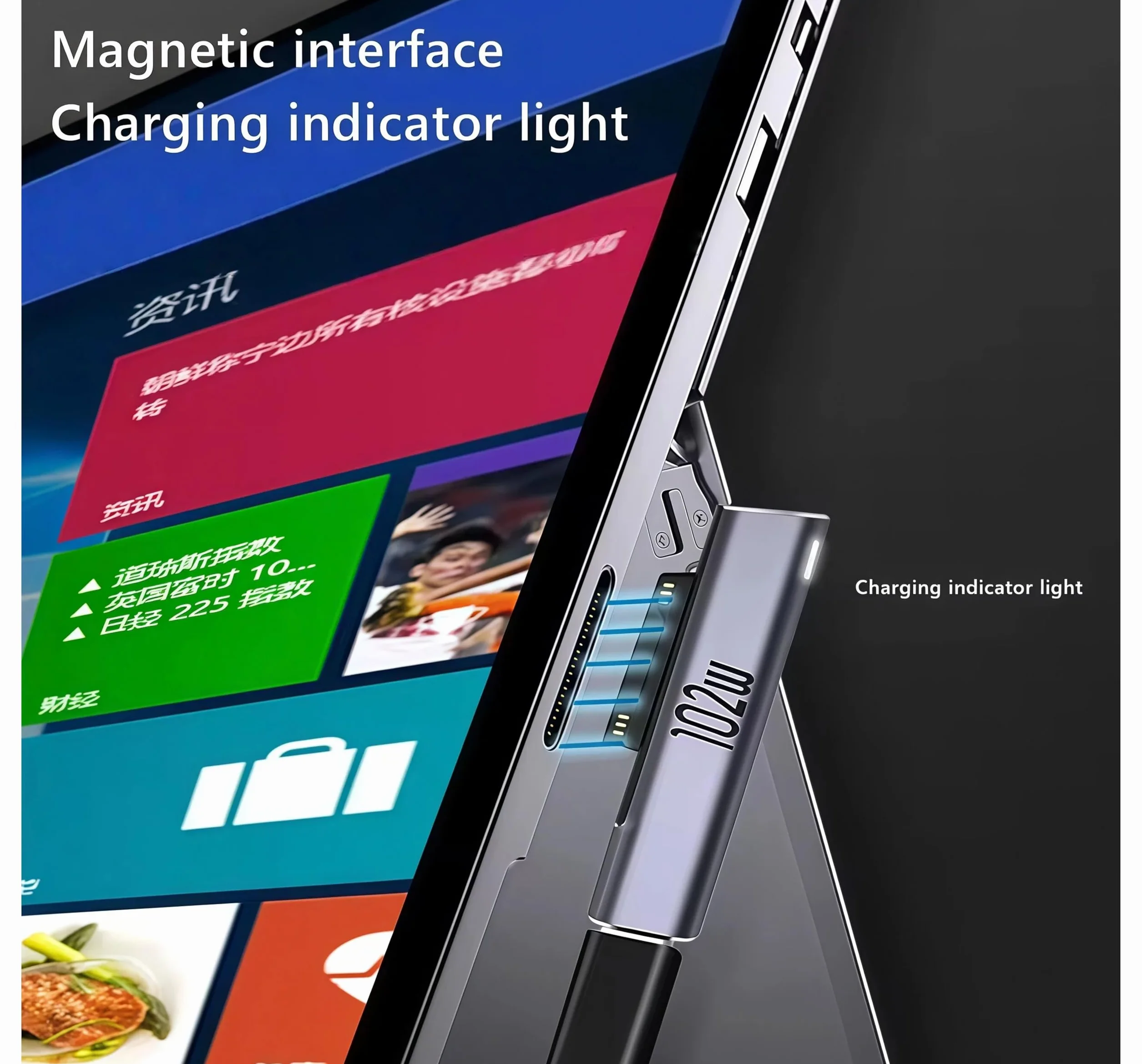 Magnetyczny adapter USB-C 102W PD do szybkiego ładowania kompatybilny z Microsoft Surface Pro 10/9/8/7/X/6/5/4/3, Book 1/2/3, Go 1/2/3/4, Duo 2