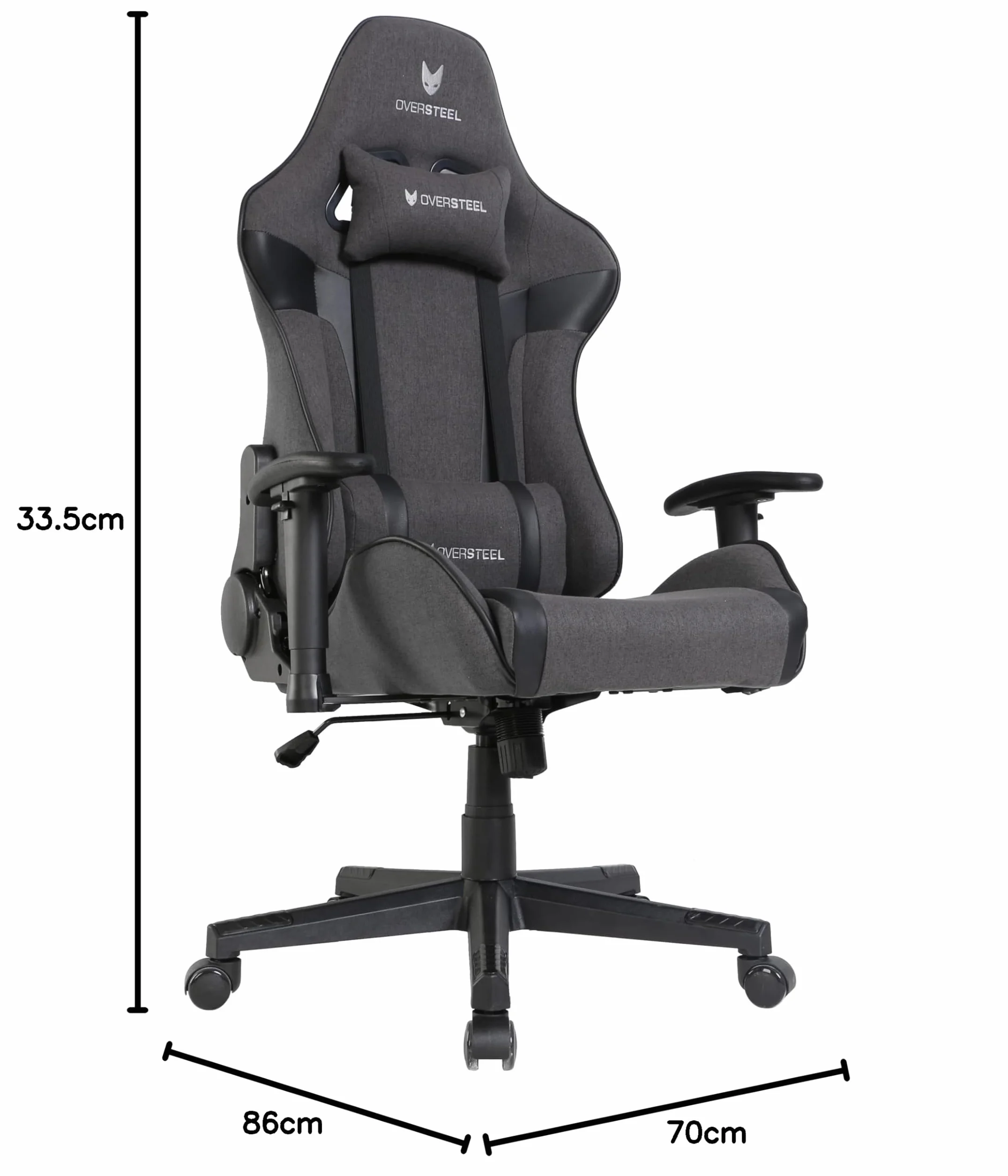 Oversteel ULTIMET Fotel dla graczy, oddychająca tkanina, podłokietniki 2D, regulowana wysokość, 180°, 120 kg, czarny