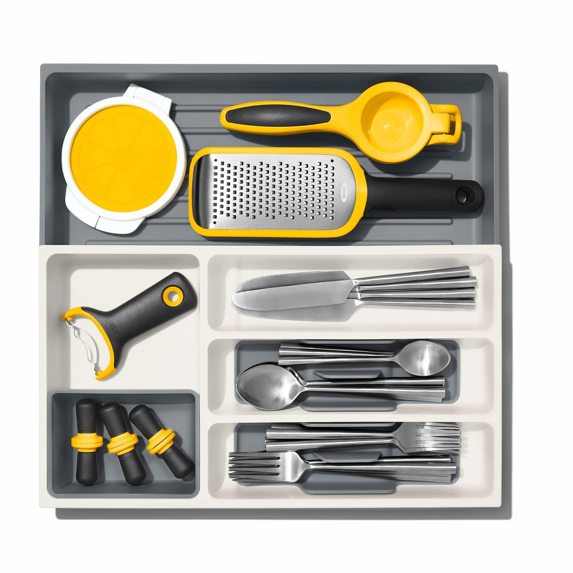 OXO Good Grips regulowany organizer na przybory do szuflady kuchennej, biały