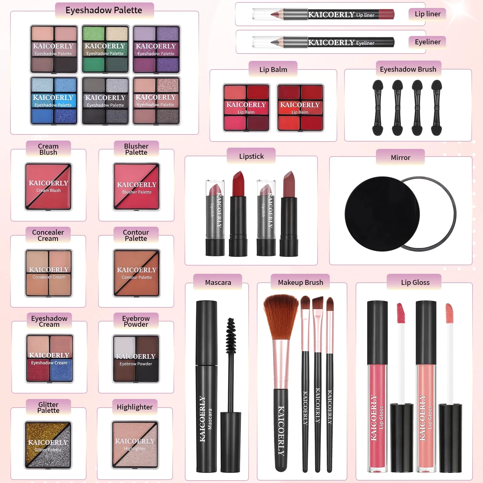 Zestaw do makijażu dla kobiet i dziewcząt, modny zestaw do makijażu dla początkujących profesjonalistów podróżujących z etui, Makeup Essential with Eyeshadow Palette, błyszczyk do ust, tusz do rzęs