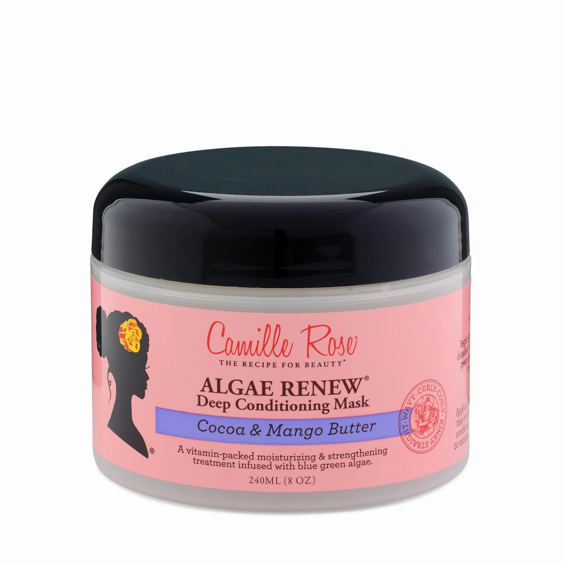 Camille Rose Algae Renew głęboka rewitalizująca maska do włosów, do wszystkich rodzajów włosów, odżywia i wzmacnia, masło kakaowe i mango, 240 ml
