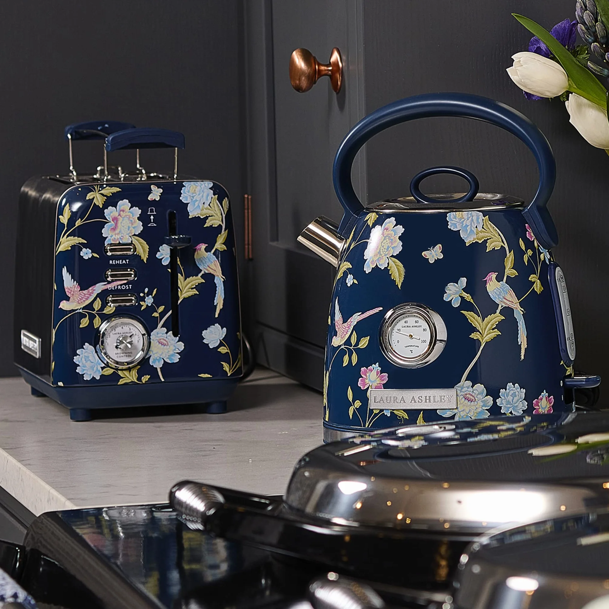 Laura Ashley Toster 2 Kromki z Regulowanym Trybem Podgrzewania, Rozmrażania i Ponownego Podgrzewania Elveden Navy