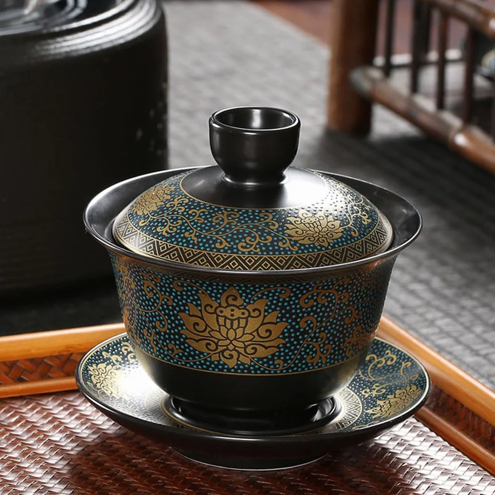 Chińska terryna Kung Fu - Filiżanka do herbaty Ceramiczna Kwiaty - Miska do herbaty Chińskie podgrzewanie