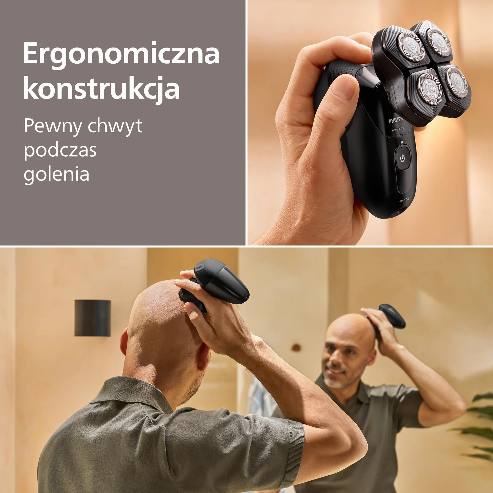 Philips Head Shaver Pro serii 5000 – golarka do głowy, głowica 360° Flexing Head i ostrza ComfortCut zapewniają dokładne golenie i są delikatne dla skóry, model HS5980/15