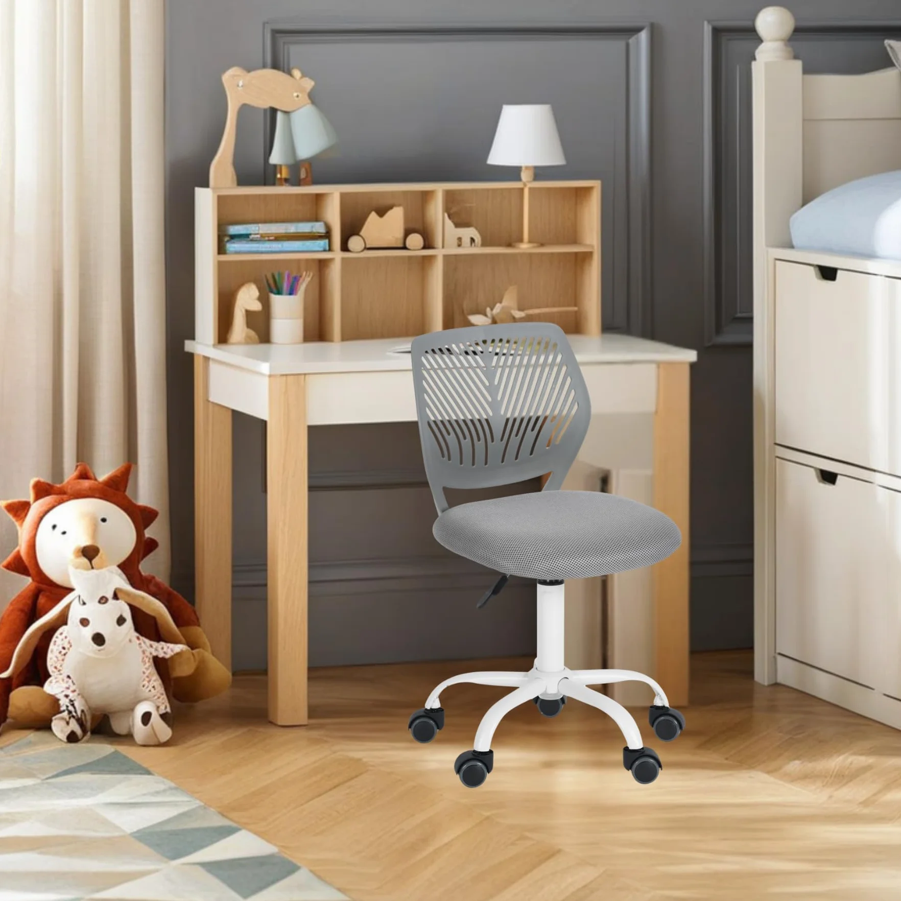 FurnitureR Krzesło biurowe obrotowe regulowane z podłokietnikami szare
