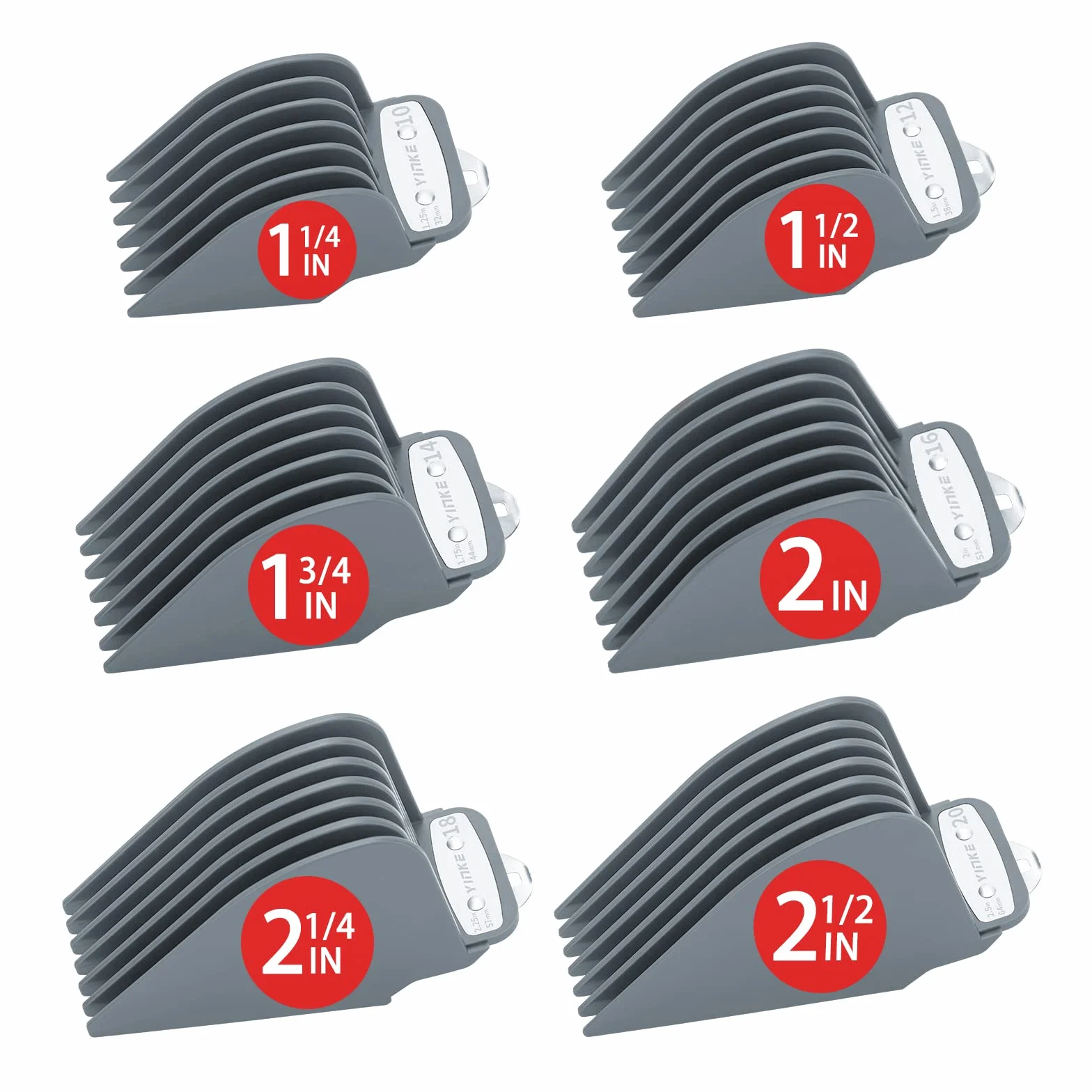 Yinke trymer do brody z klipsem 6 snijlengtes 32-64 mm zestaw opzetkam 6 sztuk szary