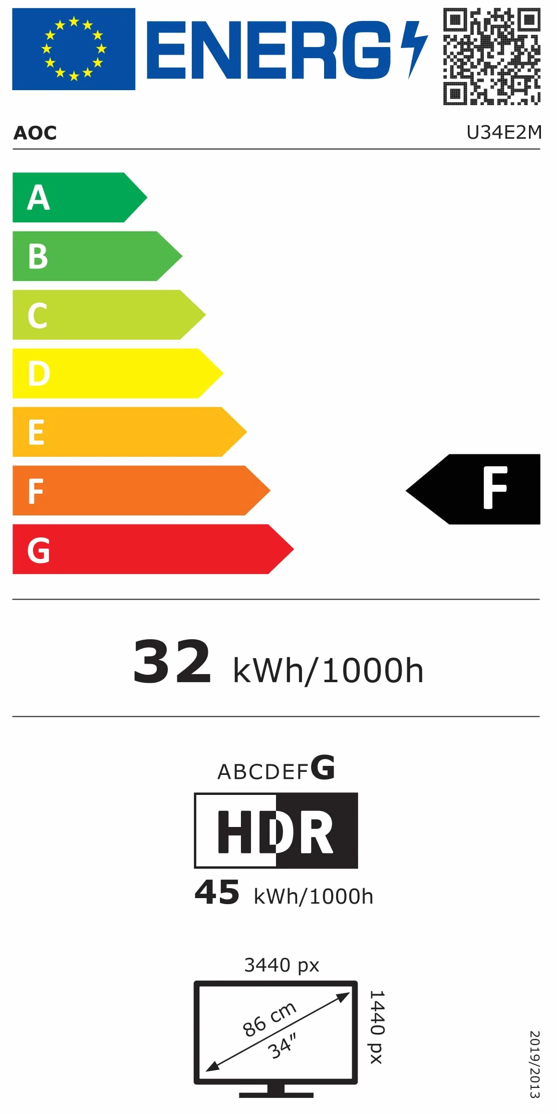 AOC U34E2M plat komputerowy 86,4 cm (34") 3440 x 1440 pikseli szeroki Quad HD Noir