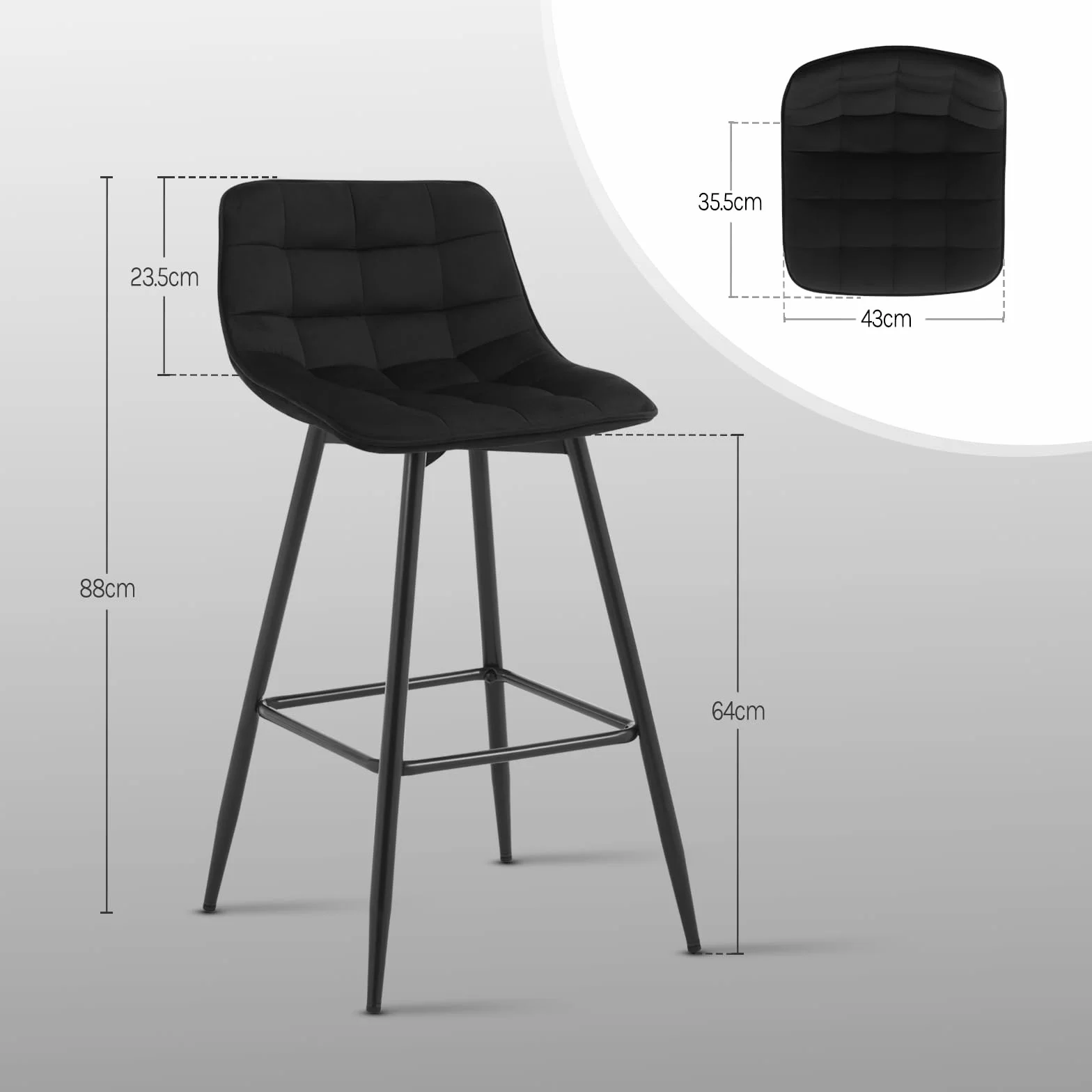 WOLTU Zestaw 2 Designerskich Krzeseł Barowych, Stołek Barowy z Podnóżkiem, Stołek Bistro