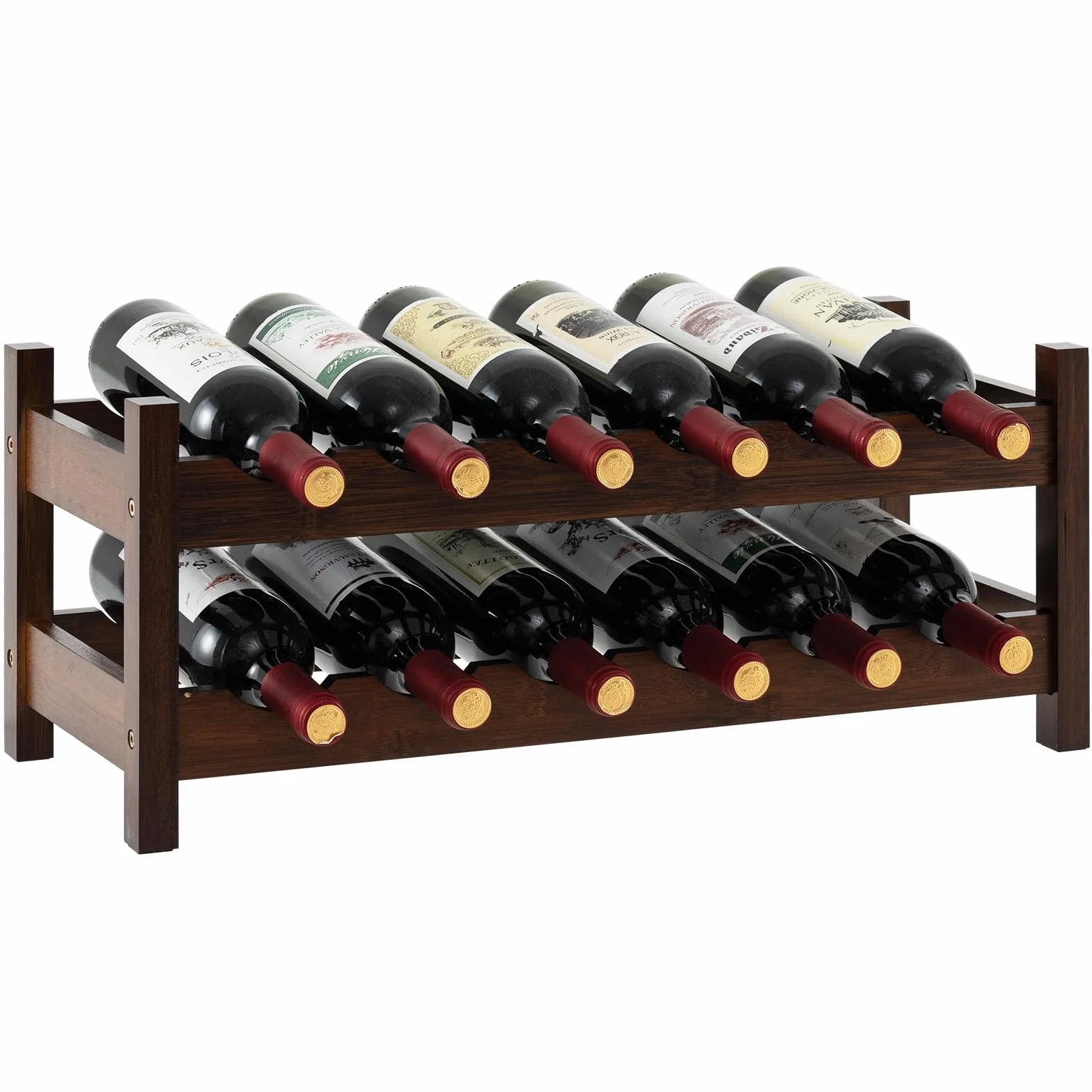 GOPLUS bambusowy regał na wino 2-stopniowy na 12 butelek czarny 24 x 60,5 x 25 cm