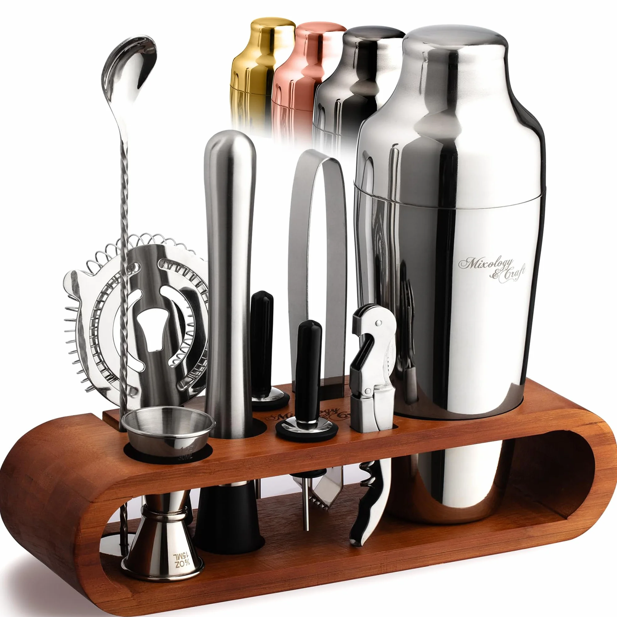 Mixology Zestaw shakerów koktajlowych 10-częściowy mahoniowy stojak shaker Boston