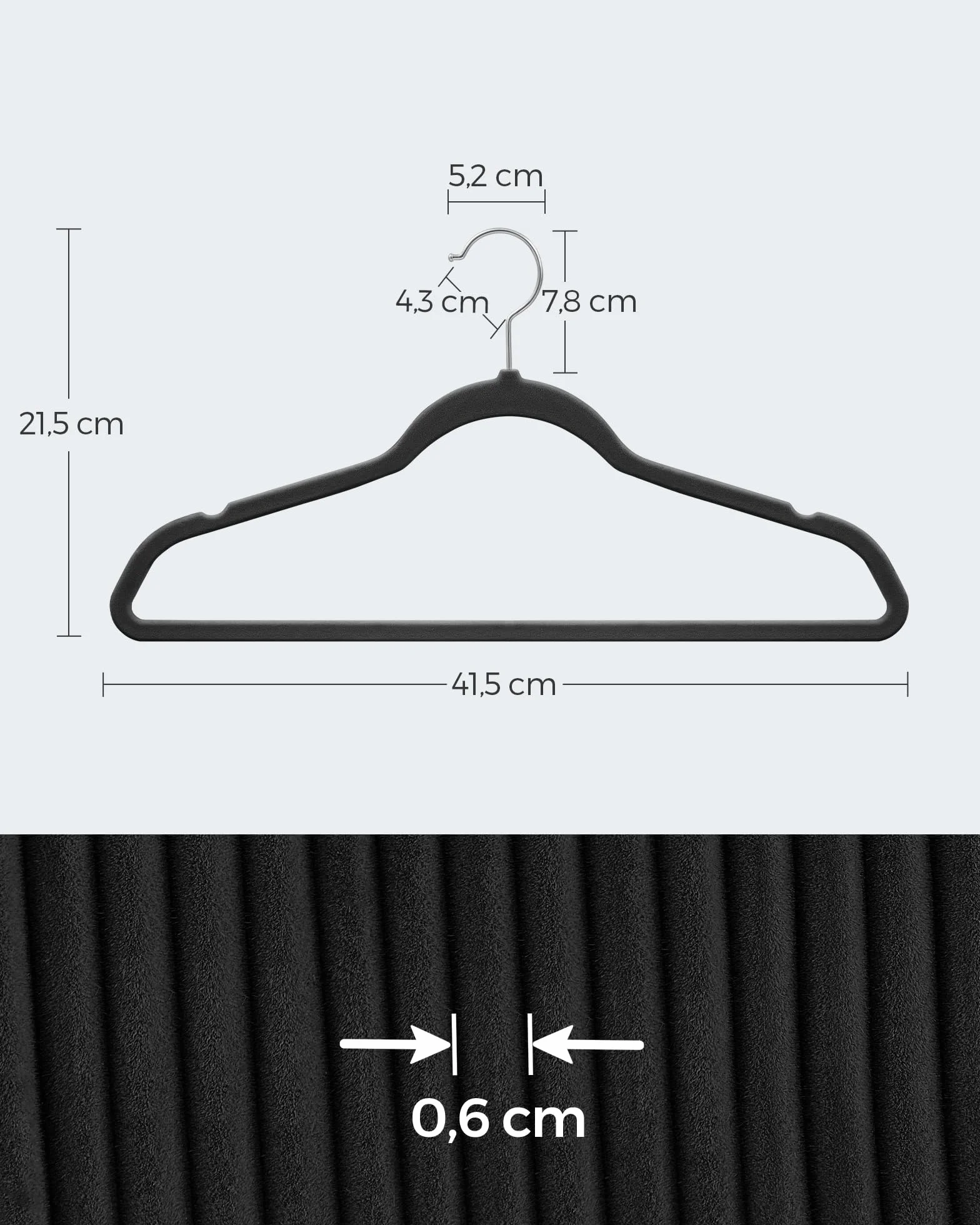 SONGMICS Wieszak na ubrania aksamitny 20 szt. 41,5 cm obrotowy 360° czarny CRF026B20