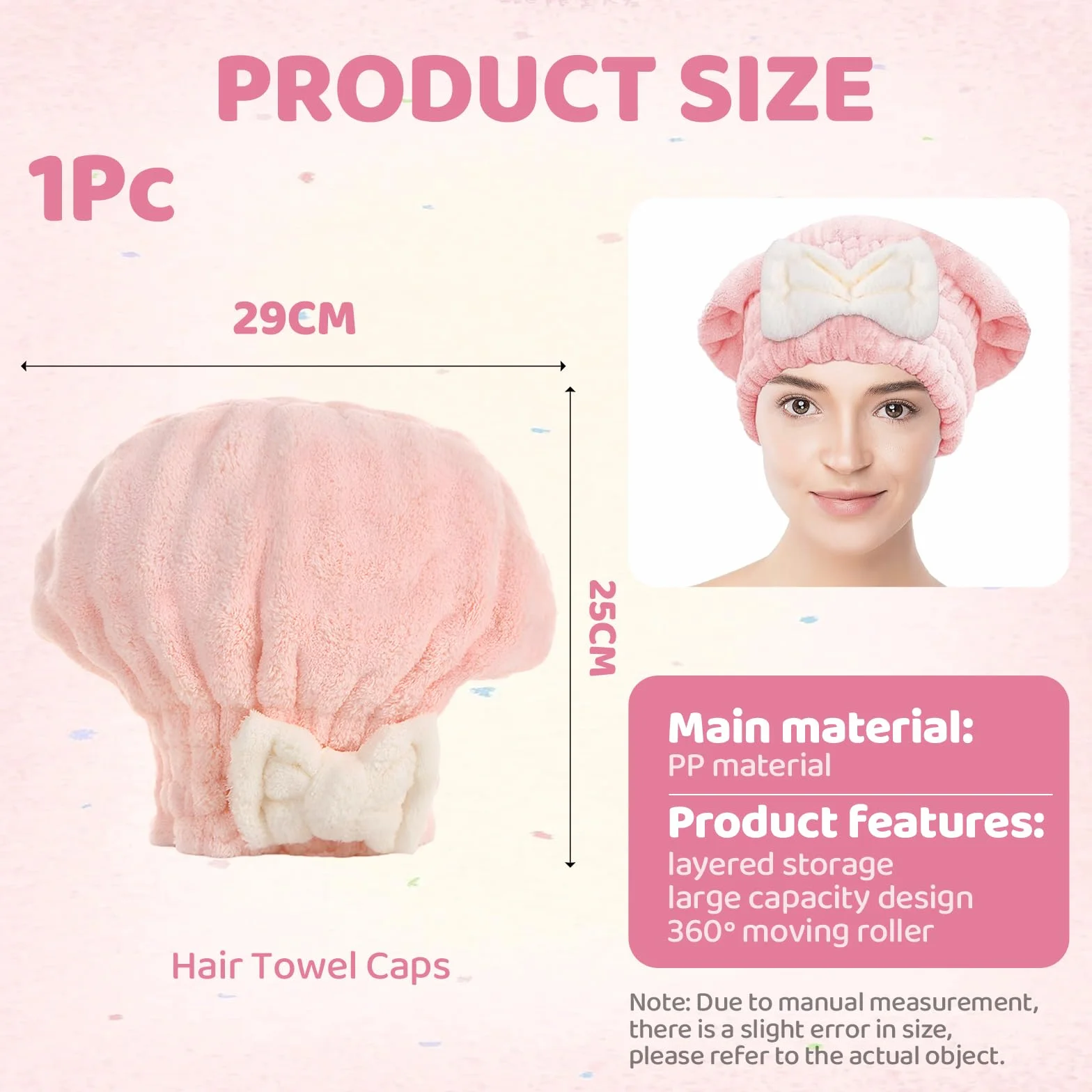 Ręcznik do włosów z mikrofibry, bardzo miękki i bardzo chłonny turban do włosów, czepek do suszenia włosów, ręcznik do włosów dla dziewcząt i kobiet, różowy