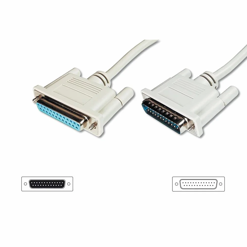 DIGITUS Kabel równoległy – D-Sub 25 do D-Sub 25 – wtyk do gniazda – 2,0 m – kabel przedłużający – beżowy