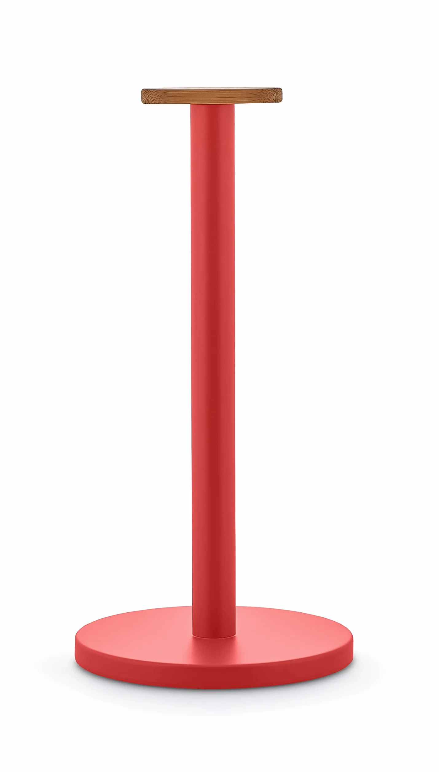 Alessi Mattina BG05 R – designerski uchwyt na rolkę kuchenną, z kolorowej stali z żywicą epoksydową i gałką z drewna bambusowego, czerwony