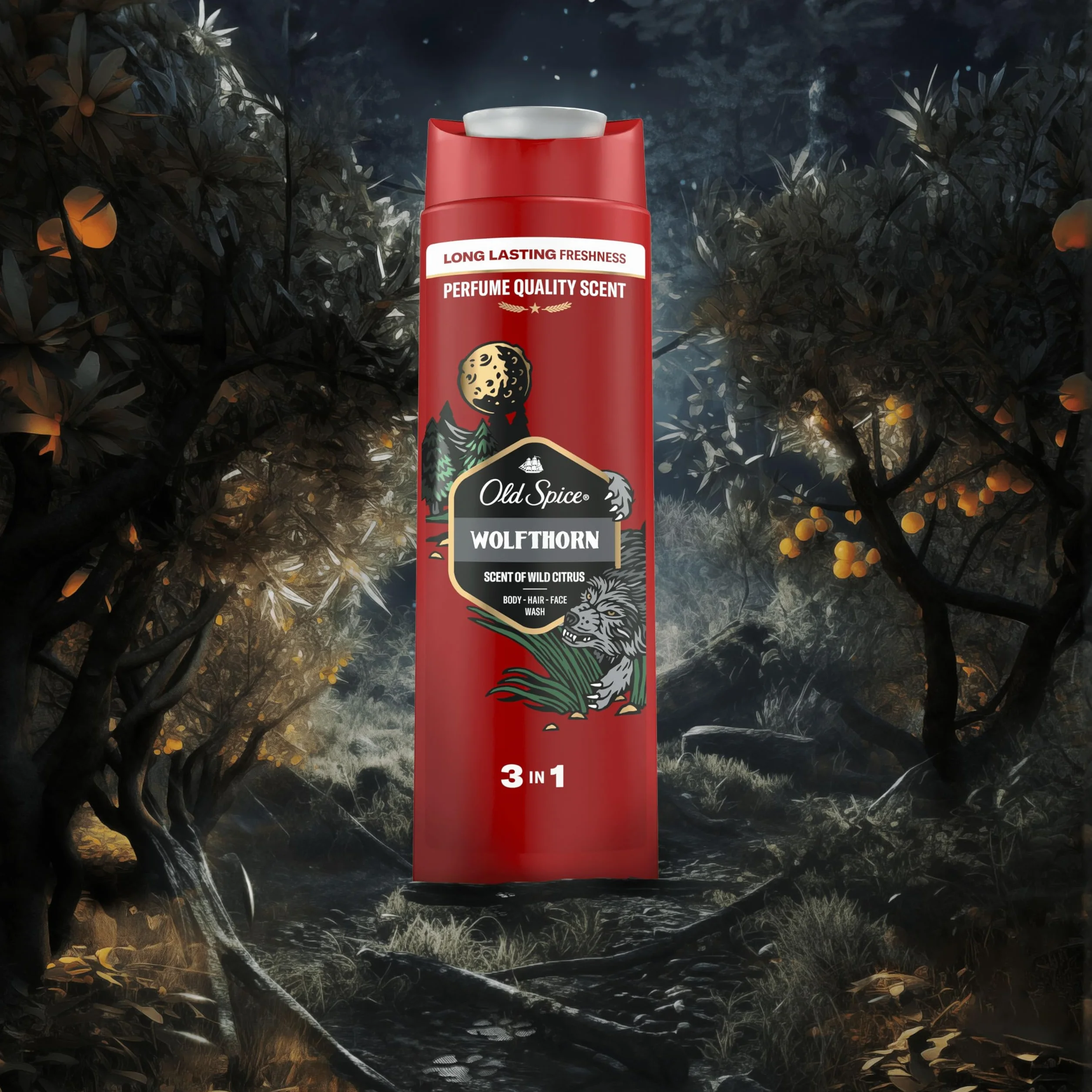 Old Spice Wolfthorn Żel pod prysznic i szampon dla mężczyzn 400ml, uniwersalna formuła 3 w 1 do mycia ciała, włosów i twarzy, długotrwała świeżość, zapach o jakości perfum, głębokie oczyszczanie