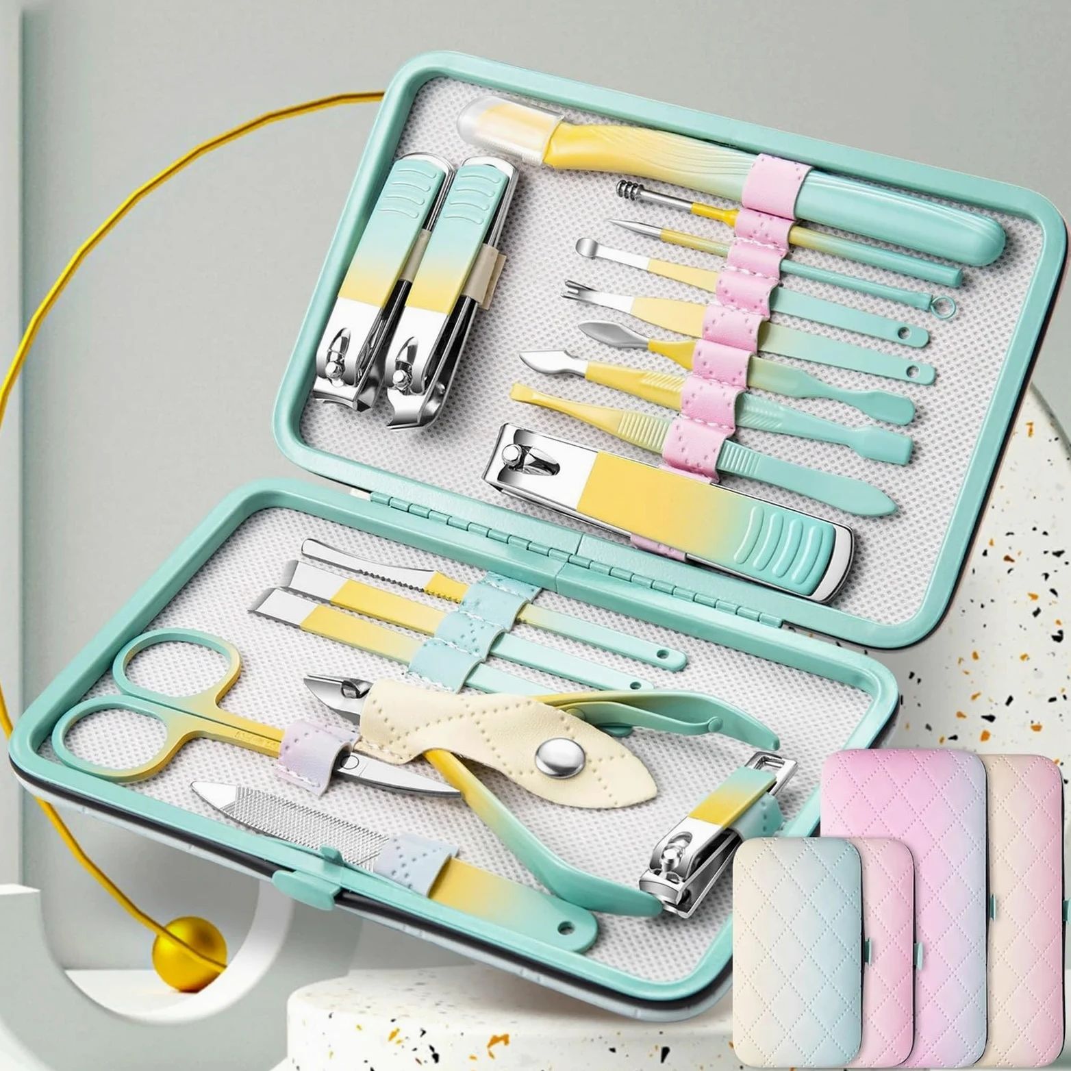 Zestaw obcinaczy do paznokci ze stali nierdzewnej 7-18 sztuk ze składaną torbą, zestawem do manicure, nożyczki, narzędzie do makijażu i urody zestaw do manicure pedicure (12 szt.)