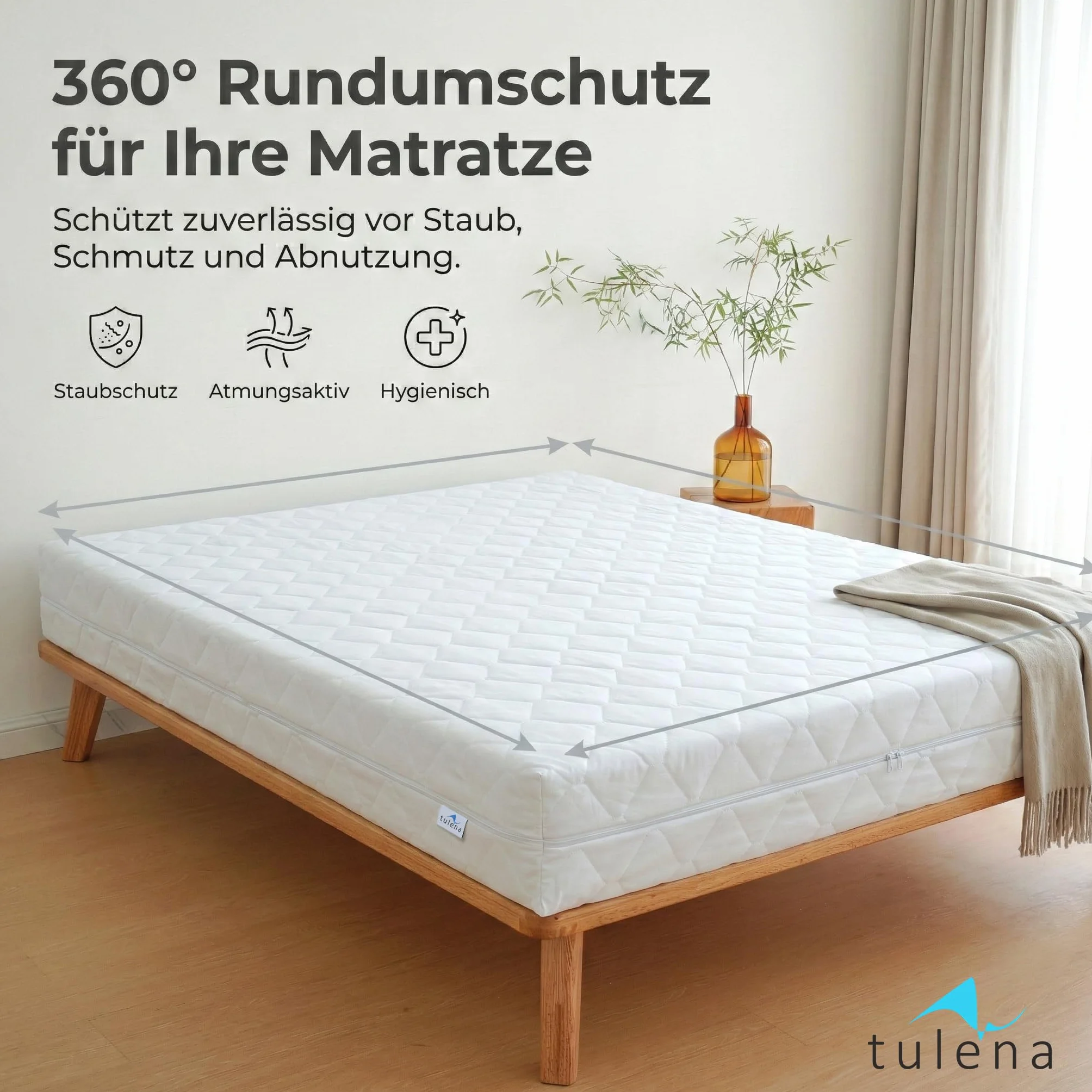 TULENA Pokrowiec na materac 160x200 cm ochraniacz z mikrofibry z zamkiem błyskawicznym biały Öko-Tex