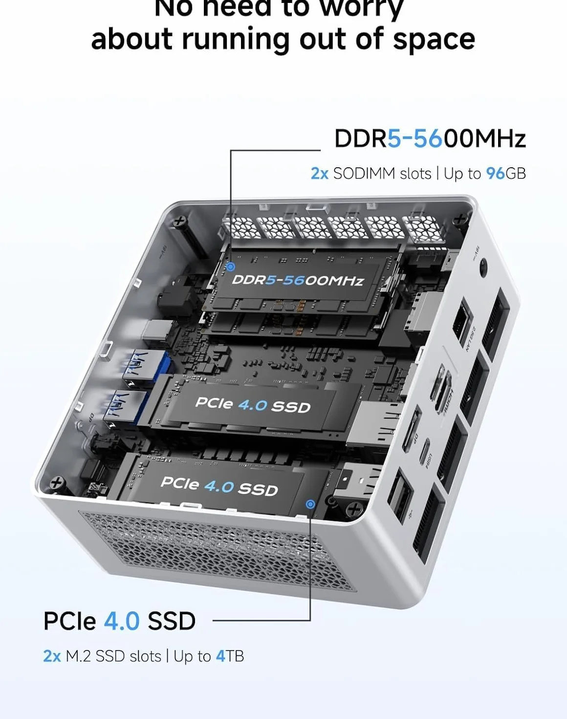 MINISFORUM UM880 Plus Mini PC, AMD Ryzen 7 8845HS (8C/16T, do 5,1 GHz), grafika Radeon 780M, OCuLink, podwójny wyświetlacz, 8K@60Hz, 5x port USB, Wi-Fi 6E, wersja bez RAM/SSD