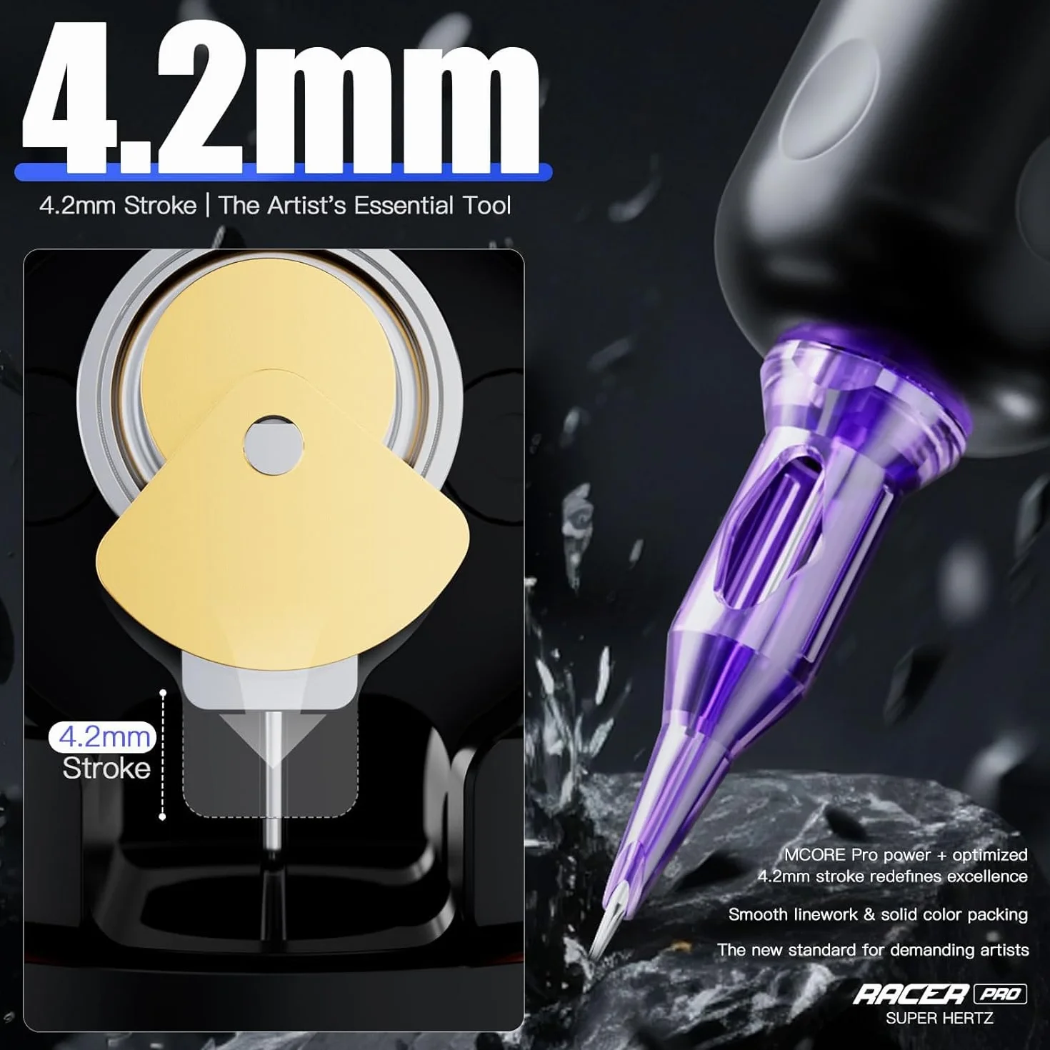 Mast Racer Pro Wireless Tattoo Machine Pen 3-140hz Adjust Soft Hard Mode 1520mAh Battery Mcore-Pro Motor Cordless Rotary Tattoo Gun