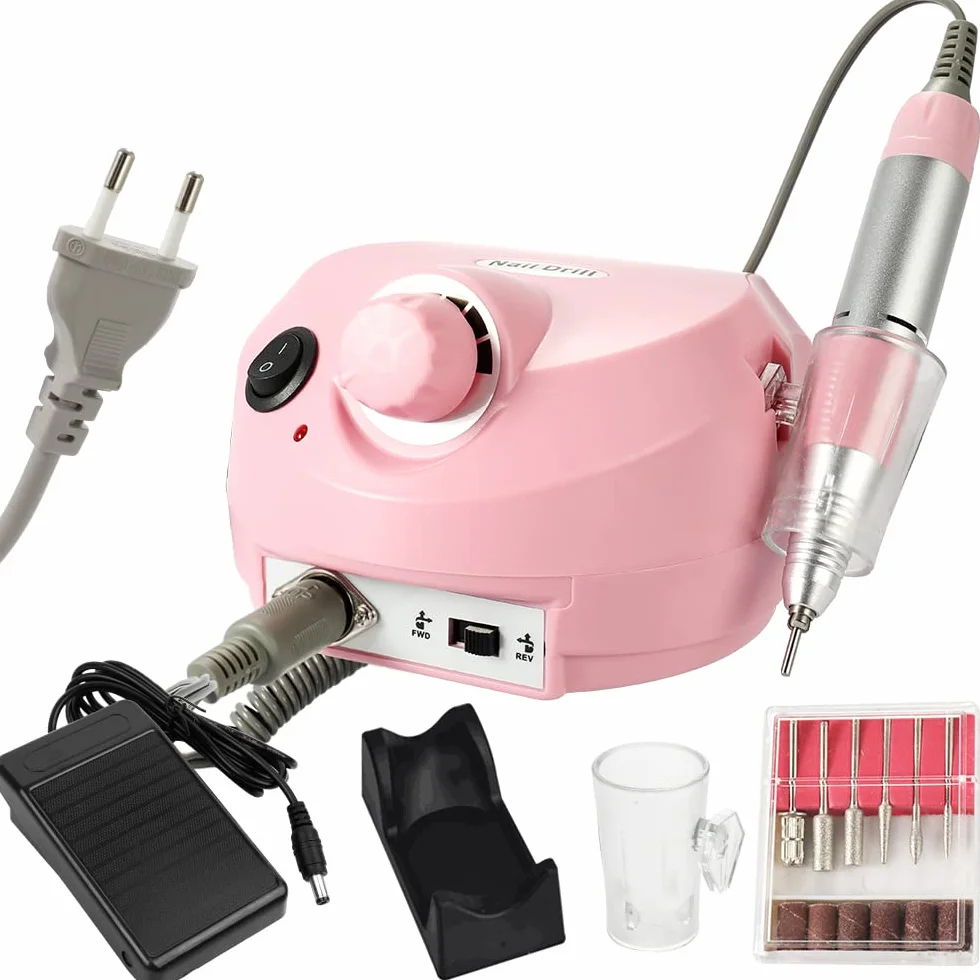 Profesjonalna elektryczna szlifierka do paznokci 30000RPM, Layhou szlifierka do paznokci do manicure pedicure z 6 końcówkami do usuwania lakierów/żelu do domu i salonu, cicha i wolna od wibracji