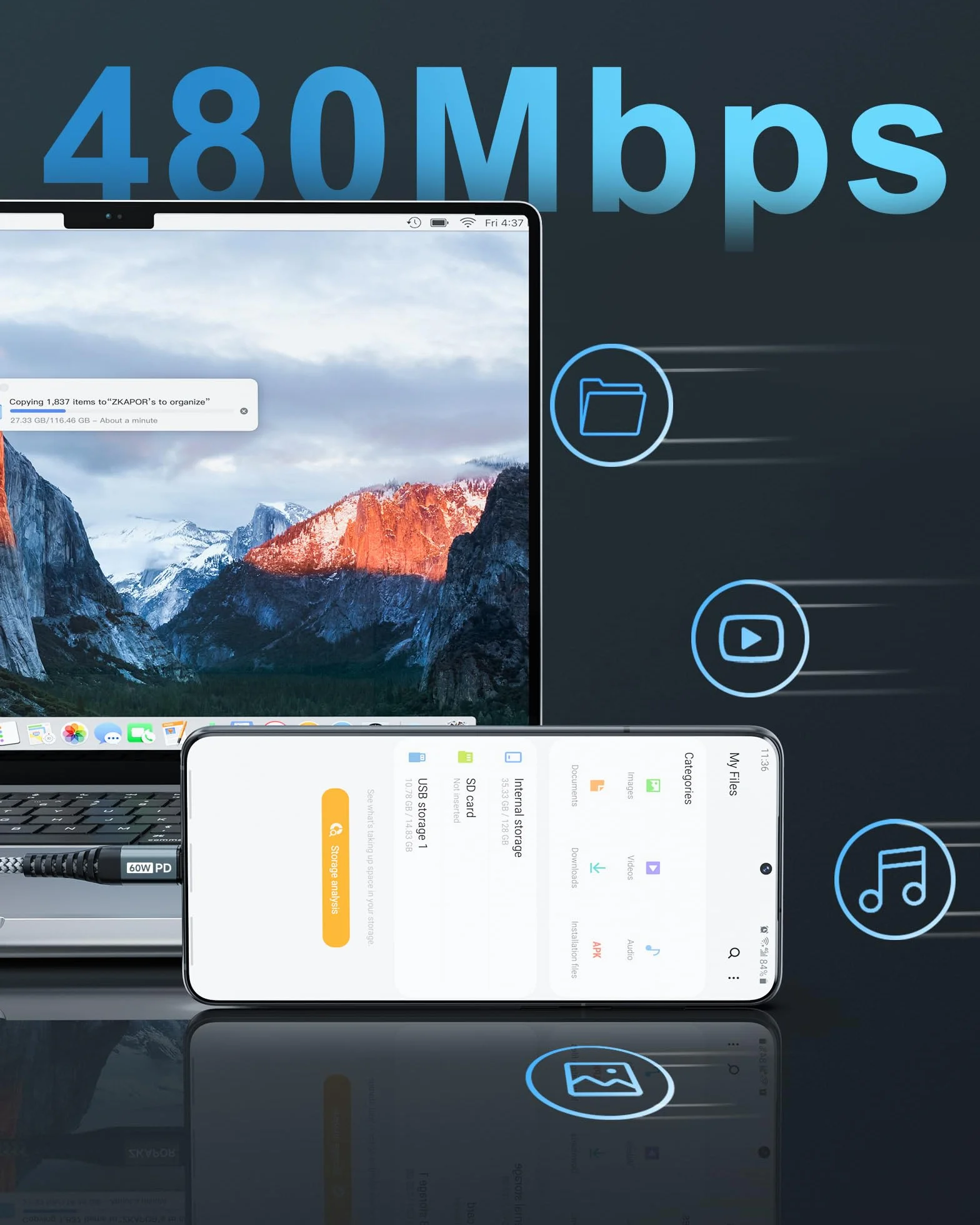 ZKAPOR Bardzo długi kabel USB C do USB C 3M, kabel typu C 60W Kabel do ładowarki USB typu C Szybkie ładowanie do Samsung Galaxy S22 /S21 /S20, Pad Pro 11''2020, Air 2020/2018, Huawei P40 /P30 -Szary