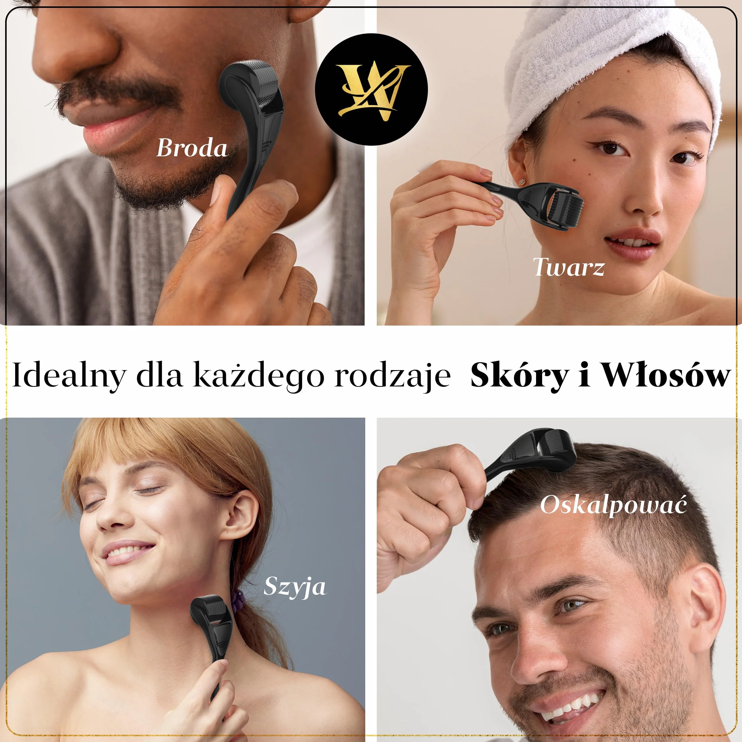 Derma Roller do Skóry, Włosów i Brody – Tytanowy Wałek Mikronakłuwający dla Kobiet i Mężczyzn do Twarzy i Skóry Głowy, Bezpieczny i Łatwy w Użyciu (1,0mm)