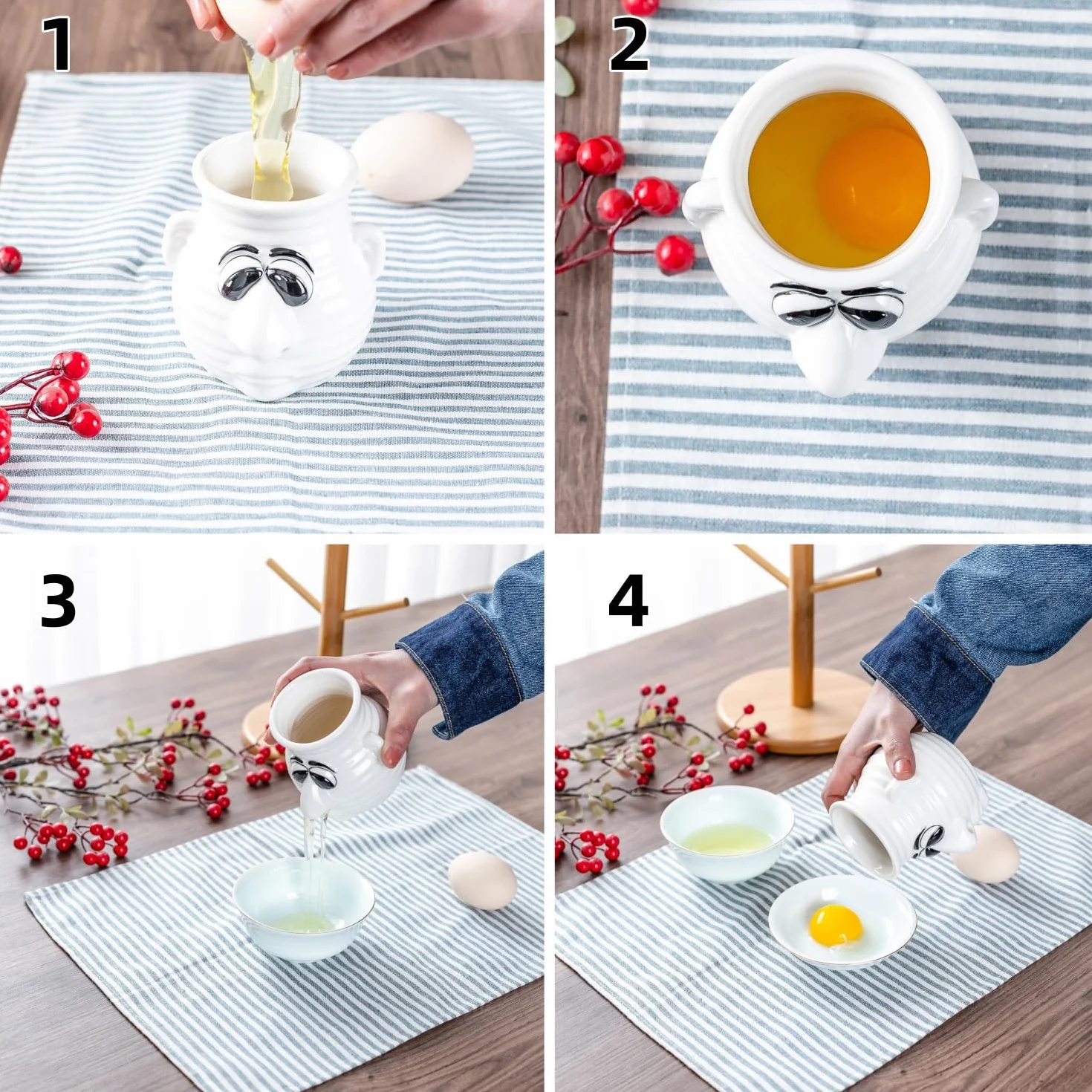 LATRAT Separator do jajek – zabawny nos, łatwa obsługa, trwała ceramika, ceramiczny separator żółtka i bieli, przenośne urządzenie kuchenne, narzędzie do pieczenia