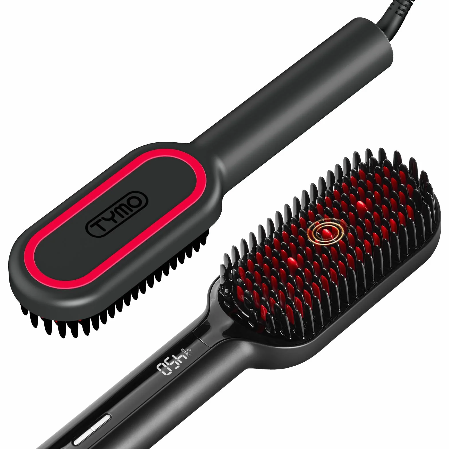 TYMO Ionic Plus Szczotka do Prostowania Włosów, Profesjonalna Prostownica, Szybka Stylizacja, 16 Temperatur, 80-230 ℃, Wyświetlacz LCD, Podwójne Napięcie, Szybkie Nagrzewanie, Zapobiega Oparzeniom