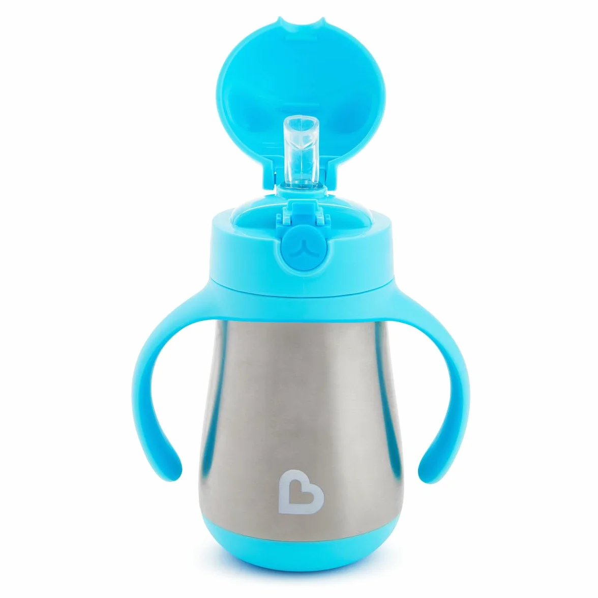 Munchkin Stainless Steel Straw Cup, Cool Cat Design, Insulated Double Walled Beaker for Kids, Toddler Sippy Cup for Babies 18+ Months, Drinking Bottle with Straw, Hot/Cold Drinks - Blue (8oz/237ml)