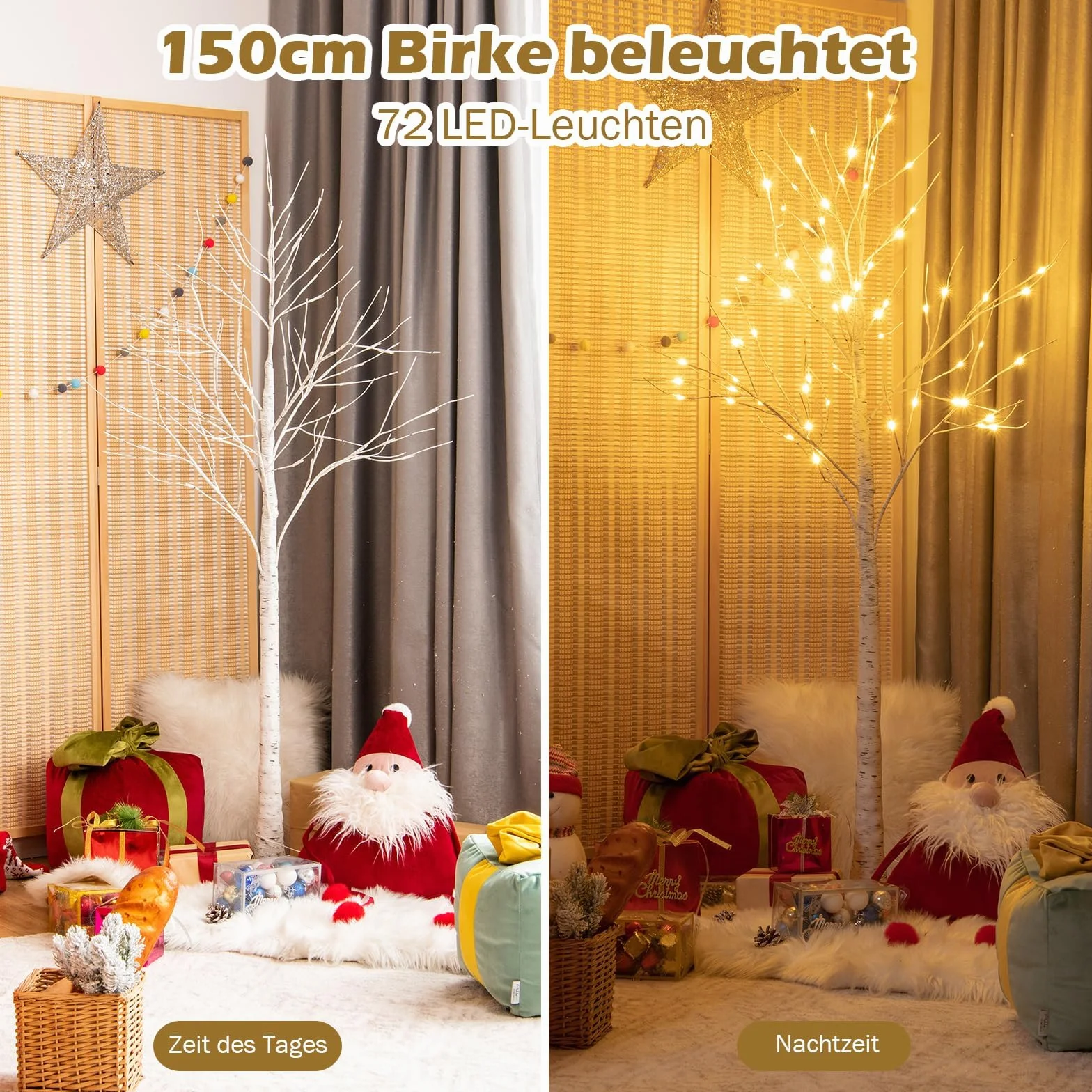 COSTWAY Drzewko świetlne LED 150 cm brzozowe sztuczna choinka ciepła biel
